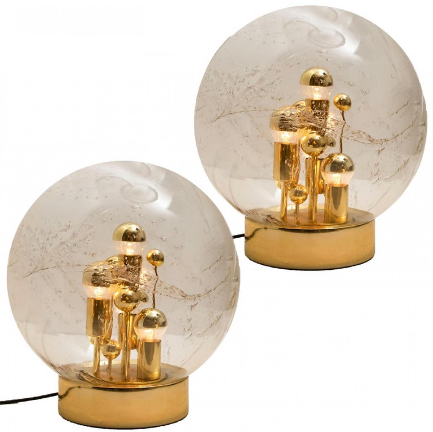 Pair of Space Age Brass and Blown Glass Lighs by Doria, 1970s For Sale 1