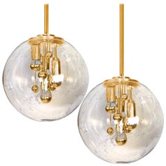 Pair of Space Age Brass and Blown Glass Lighs by Doria, 1970s