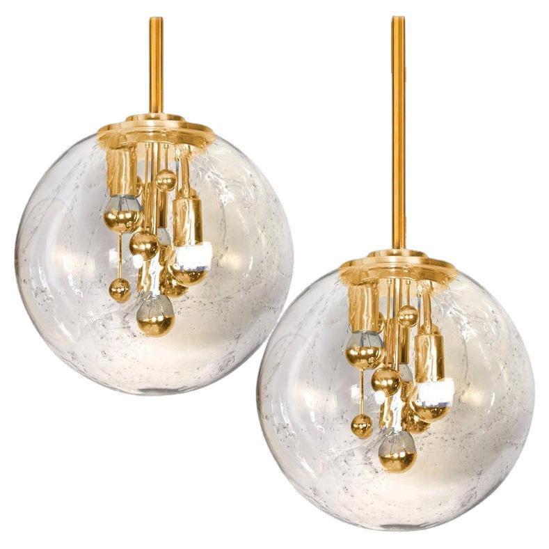 Pair of Space Age Brass and Blown Glass Lighs by Doria, 1970s For Sale