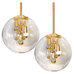 Pair of Space Age Brass and Blown Glass Lighs by Doria, 1970s