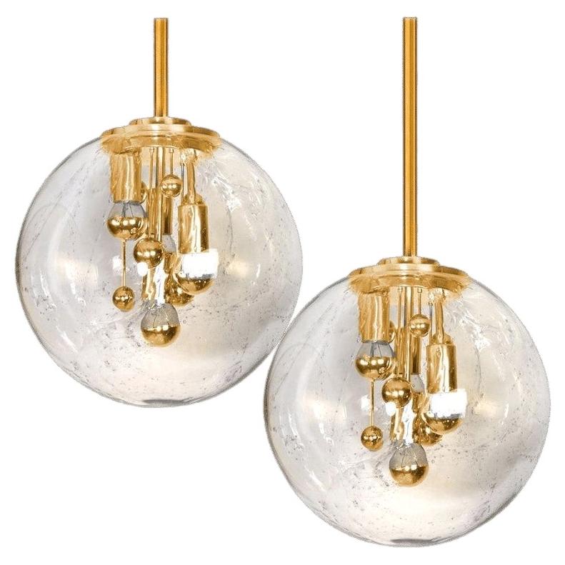 Pair of Space Age Brass and Blown Glass Lighs by Doria, 1970s For Sale