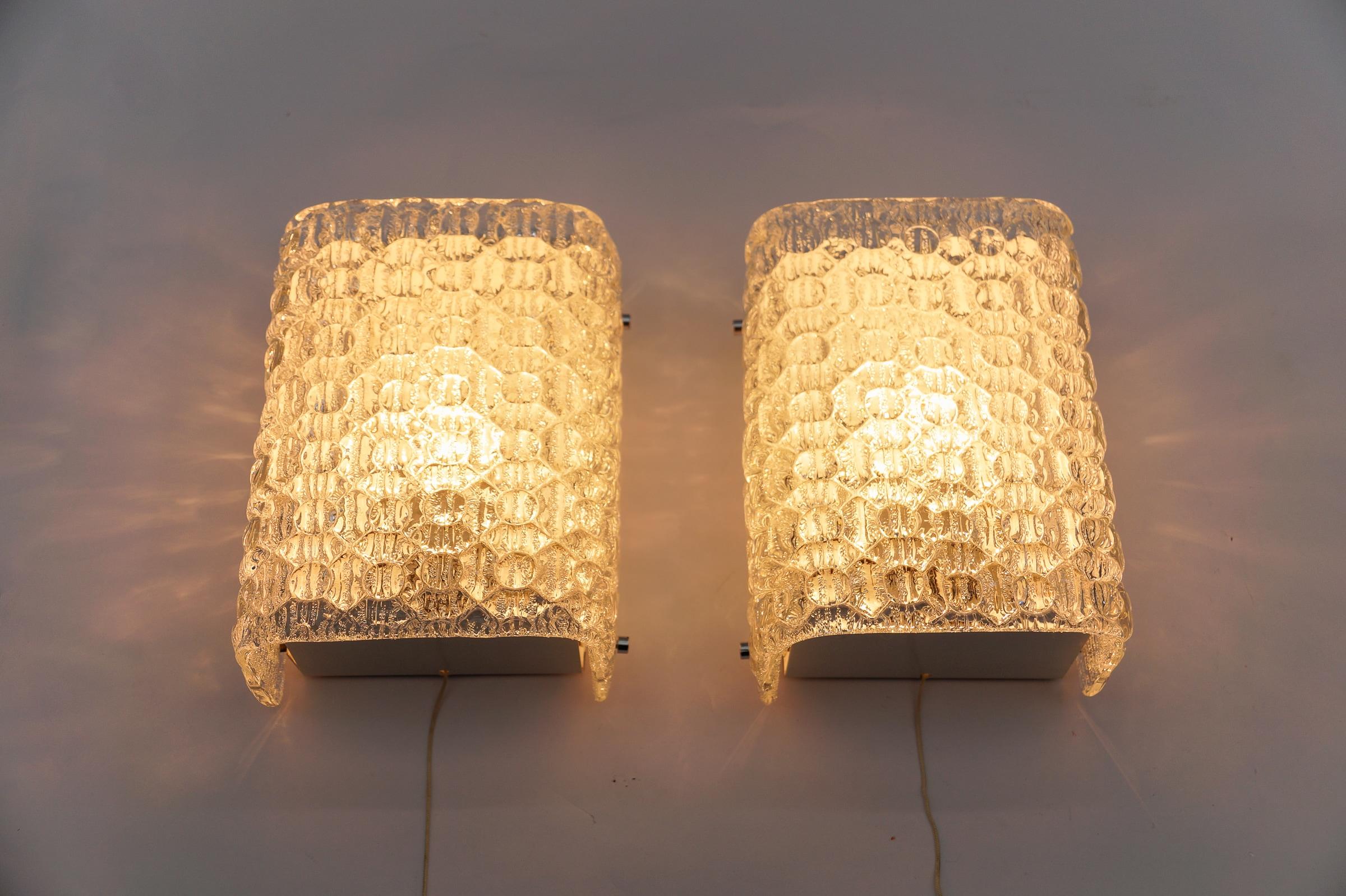 Metal Pair of Space Age Bubble Glass Wall Lights, 1970s For Sale
