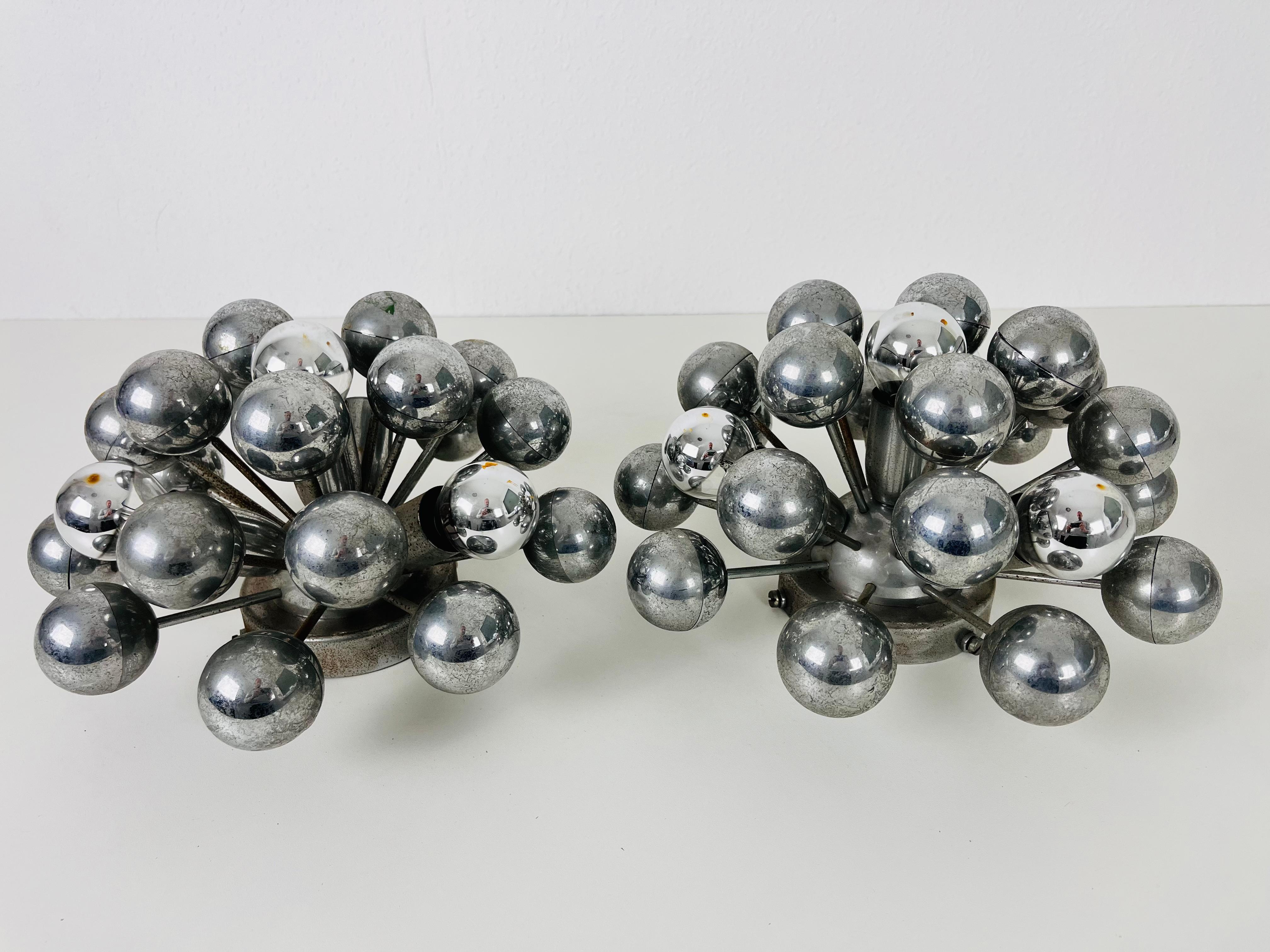 Pair of Space Age Chrome Flush Mounts by Cosack Leuchten, 1970s, Germany For Sale 3