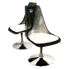 Pair of Space Age Chrome & Lucite Swivel Chairs by Chrome Craft