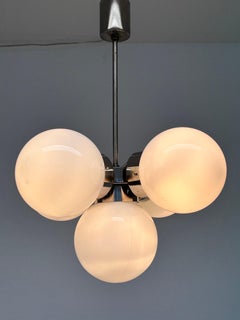 Pair of space age Chrome & milk Glass Sputniks - Czechoslovakia / 1970s