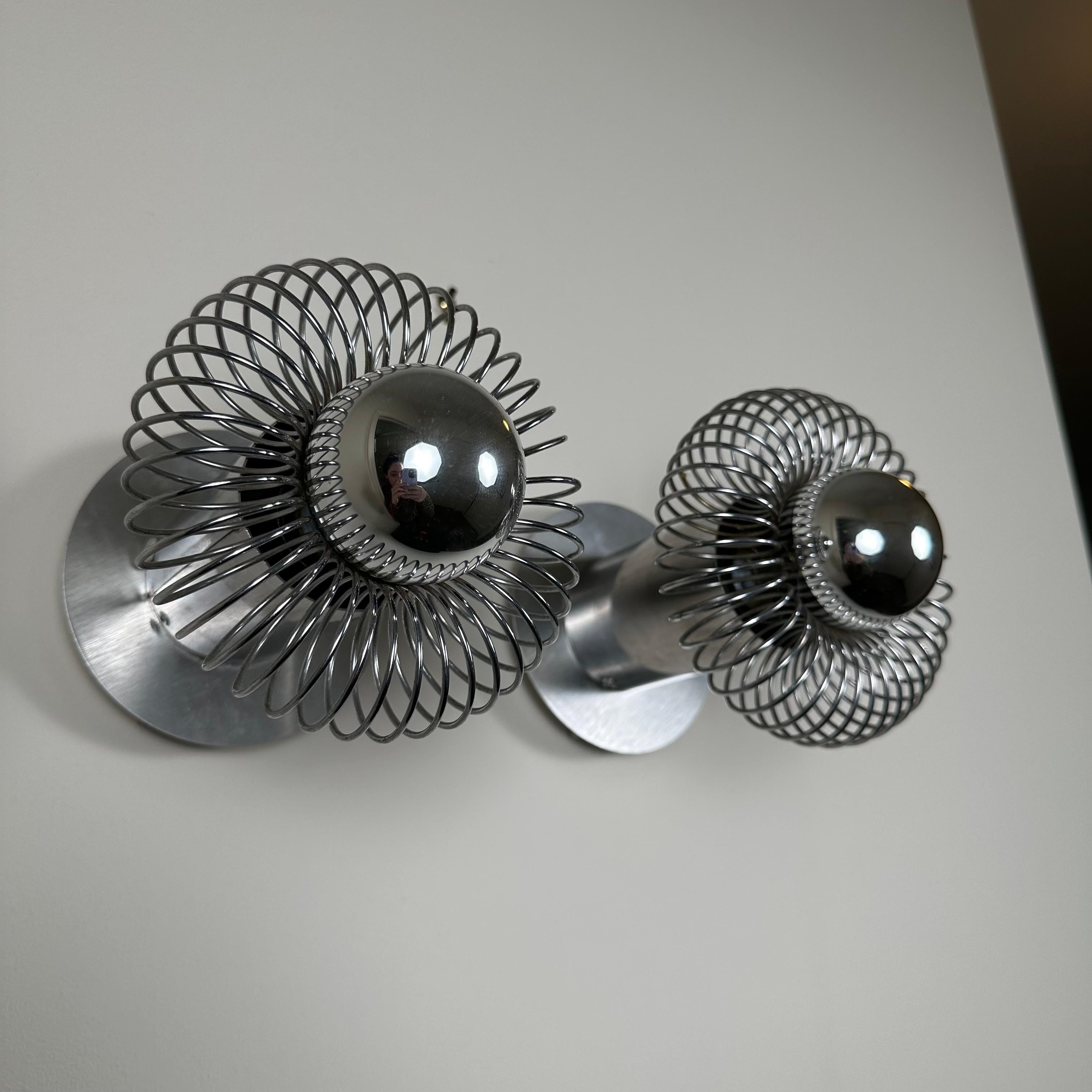 French Pair of Space Age Chrome Wall or Flush Mount Ceiling Lights by Philippe Rogier For Sale
