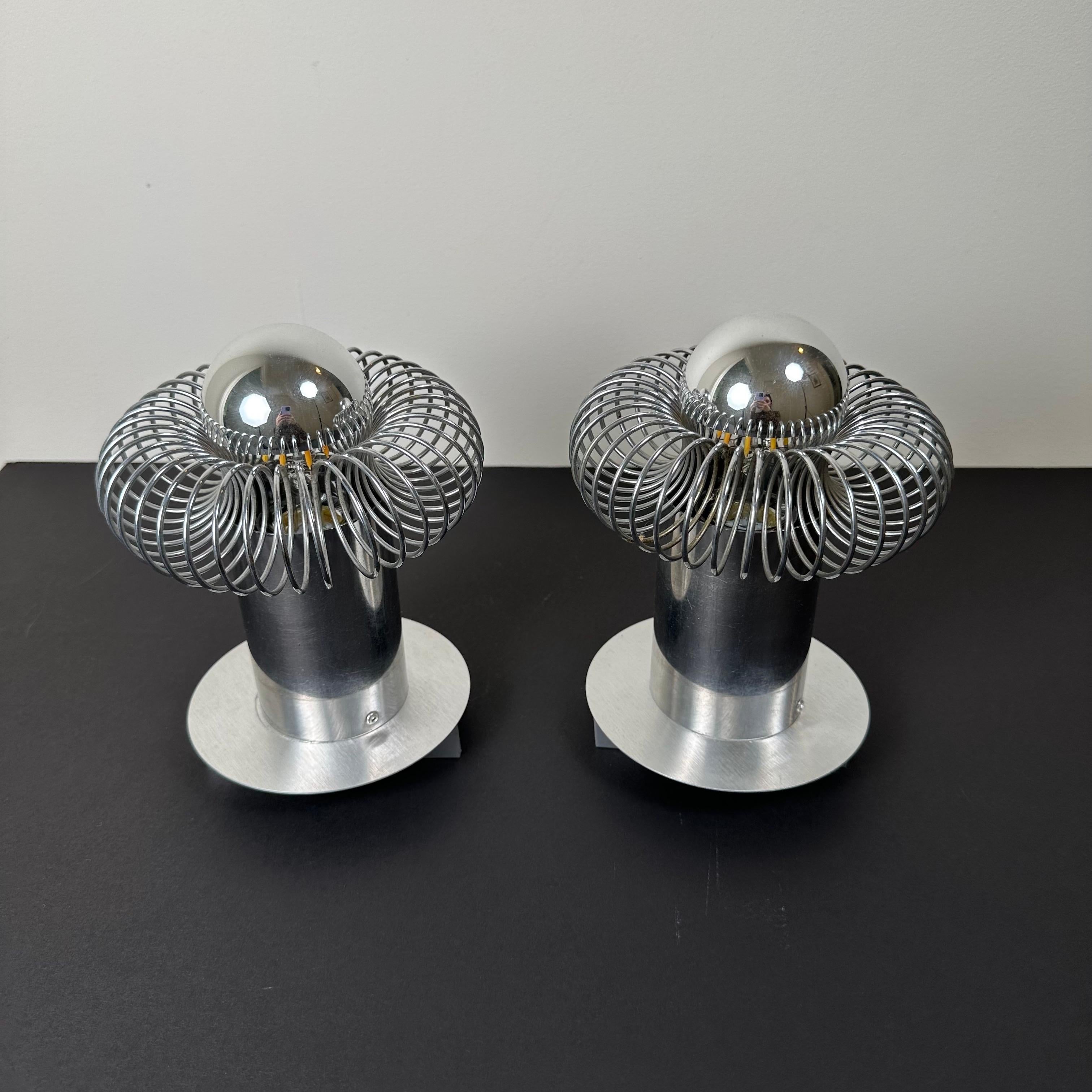 Pair of Space Age Chrome Wall or Flush Mount Ceiling Lights by Philippe Rogier In Good Condition For Sale In Amityville, NY