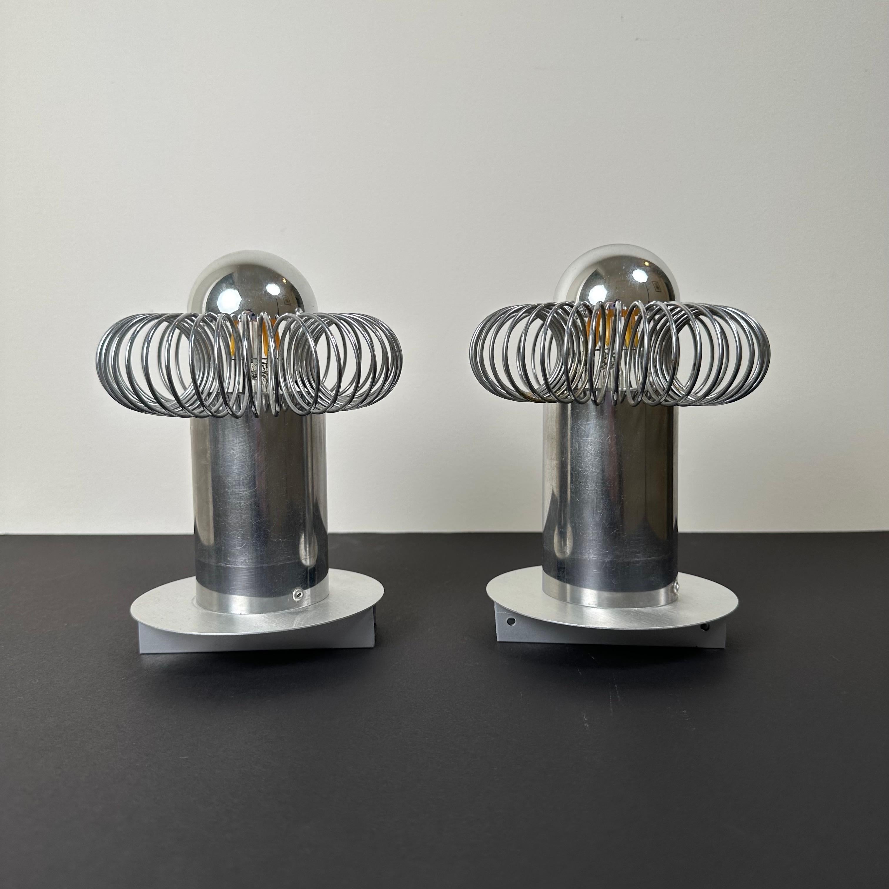 Late 20th Century Pair of Space Age Chrome Wall or Flush Mount Ceiling Lights by Philippe Rogier For Sale