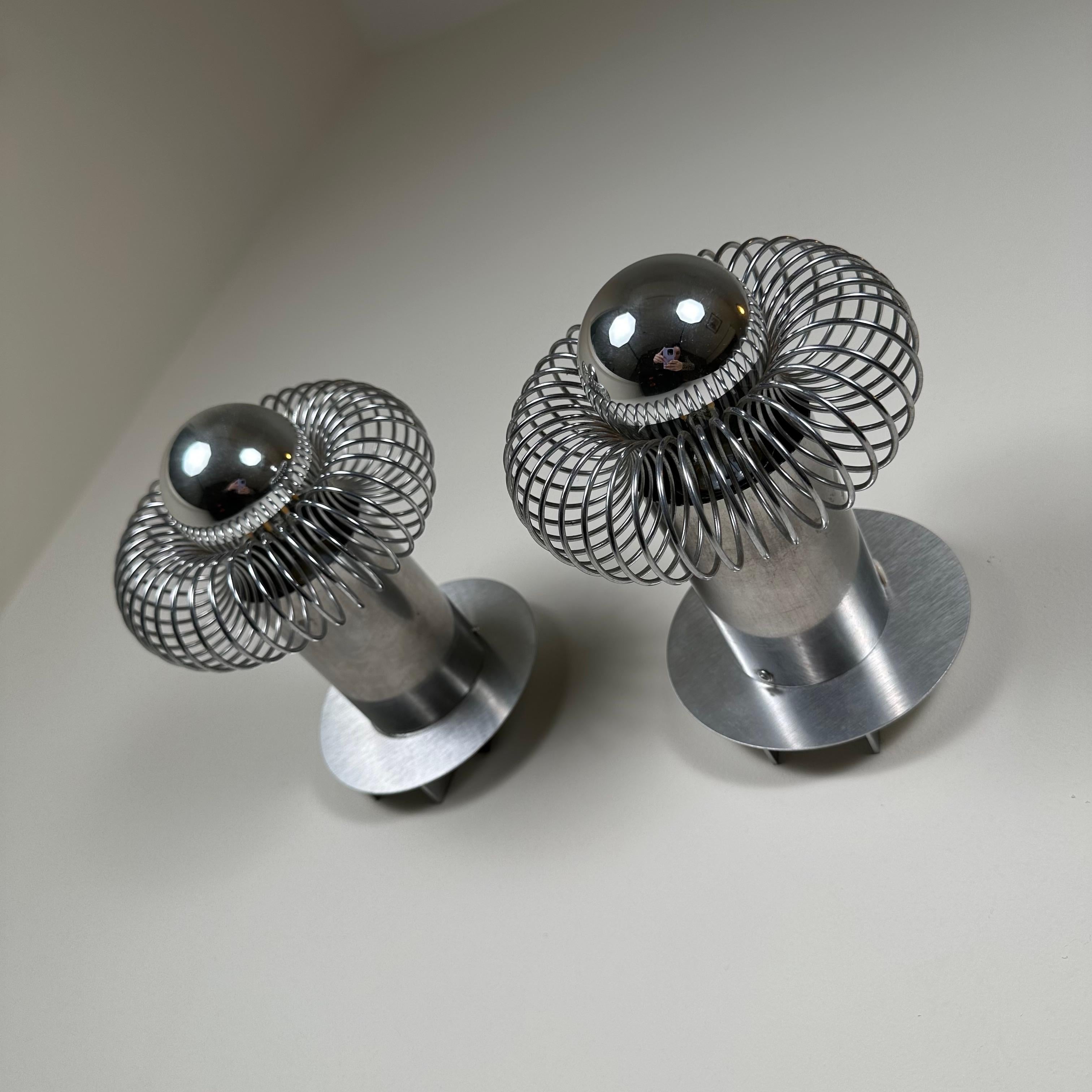 Pair of Space Age Chrome Wall or Flush Mount Ceiling Lights by Philippe Rogier For Sale 1