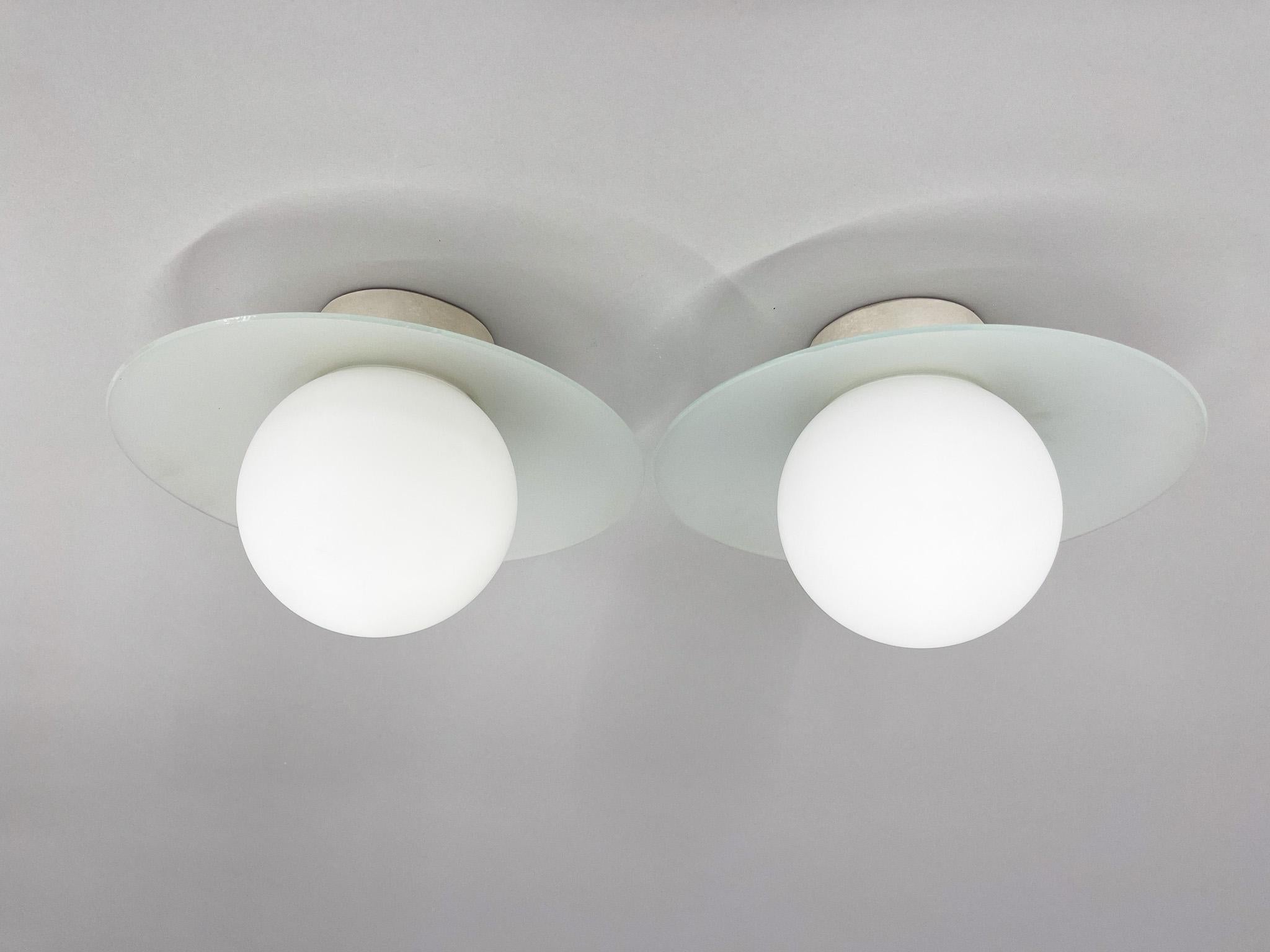Czech Pair of Space Age Glass & Ceramic Ceiling Lights, 1950's
