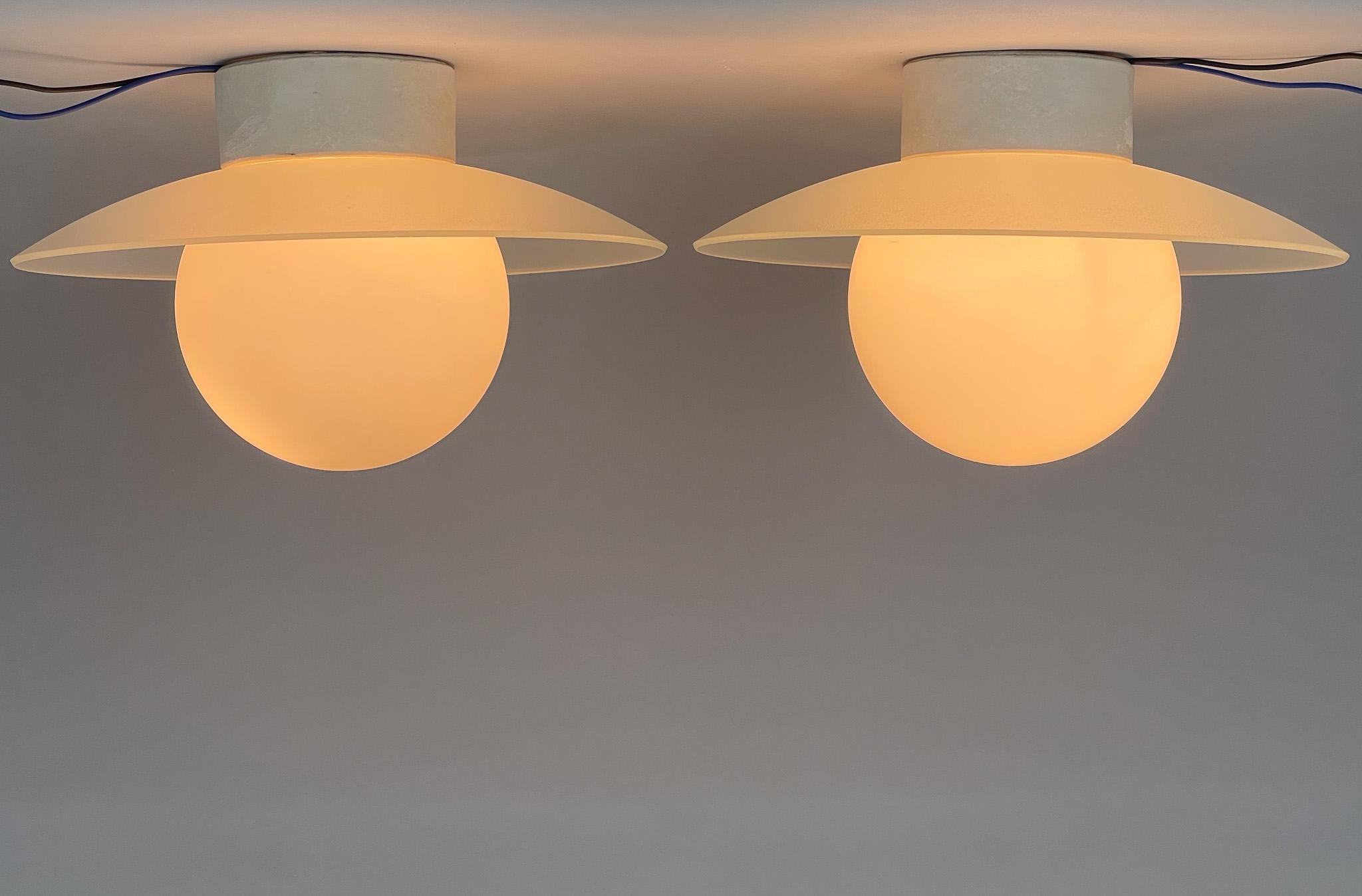 Pair of Space Age Glass & Ceramic Ceiling Lights, 1950's In Good Condition In Praha, CZ