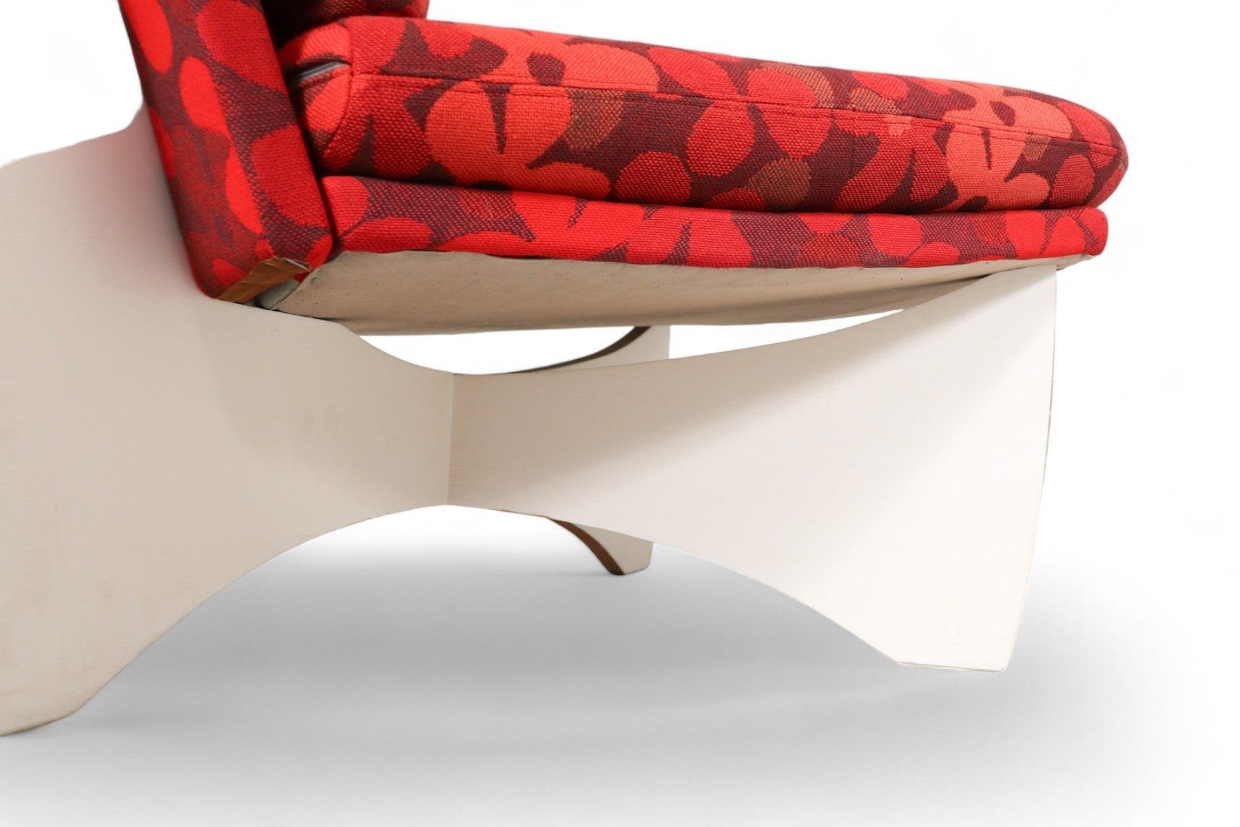 Paar Space Age-Loungesessel mit roter geblümter Polsterung im Angebot 3