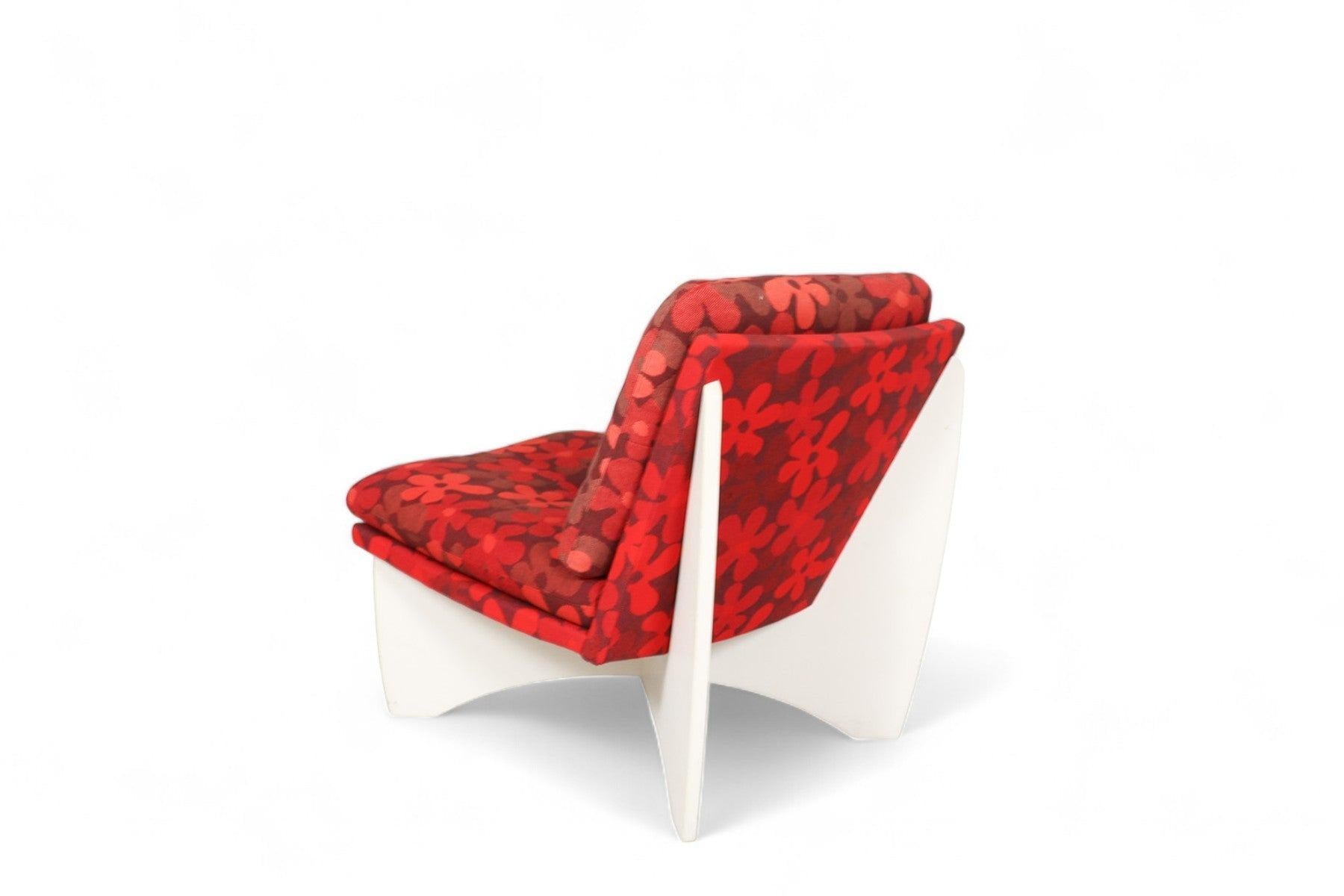 Paar Space Age-Loungesessel mit roter geblümter Polsterung im Angebot 1