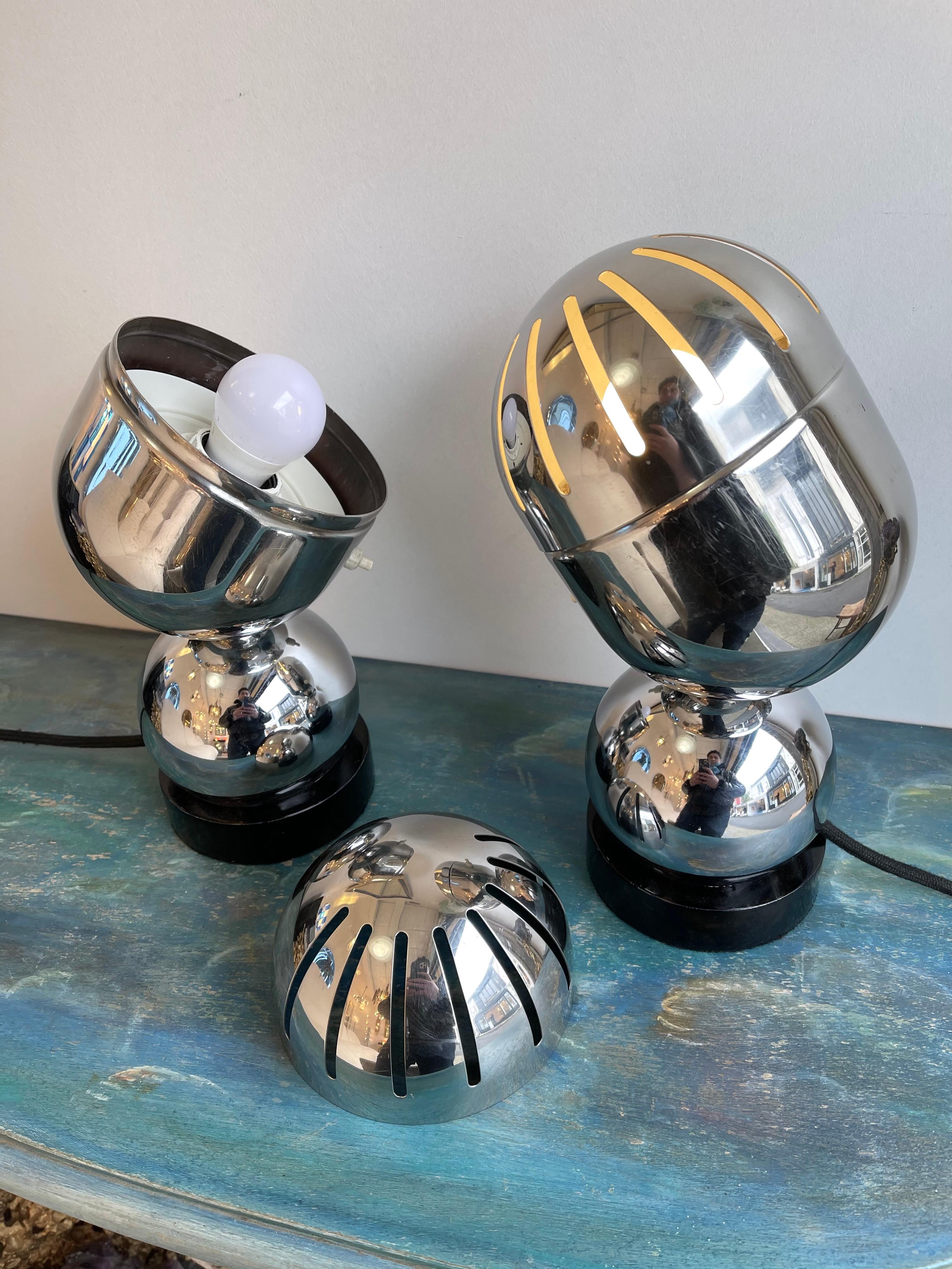 Pair of Space Age Metal Chrome Lamps by Reggiani, Italy, 1970s For Sale 7