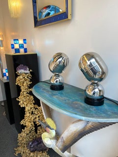 Pair of Space Age Metal Chrome Lamps by Reggiani, Italy, 1970s