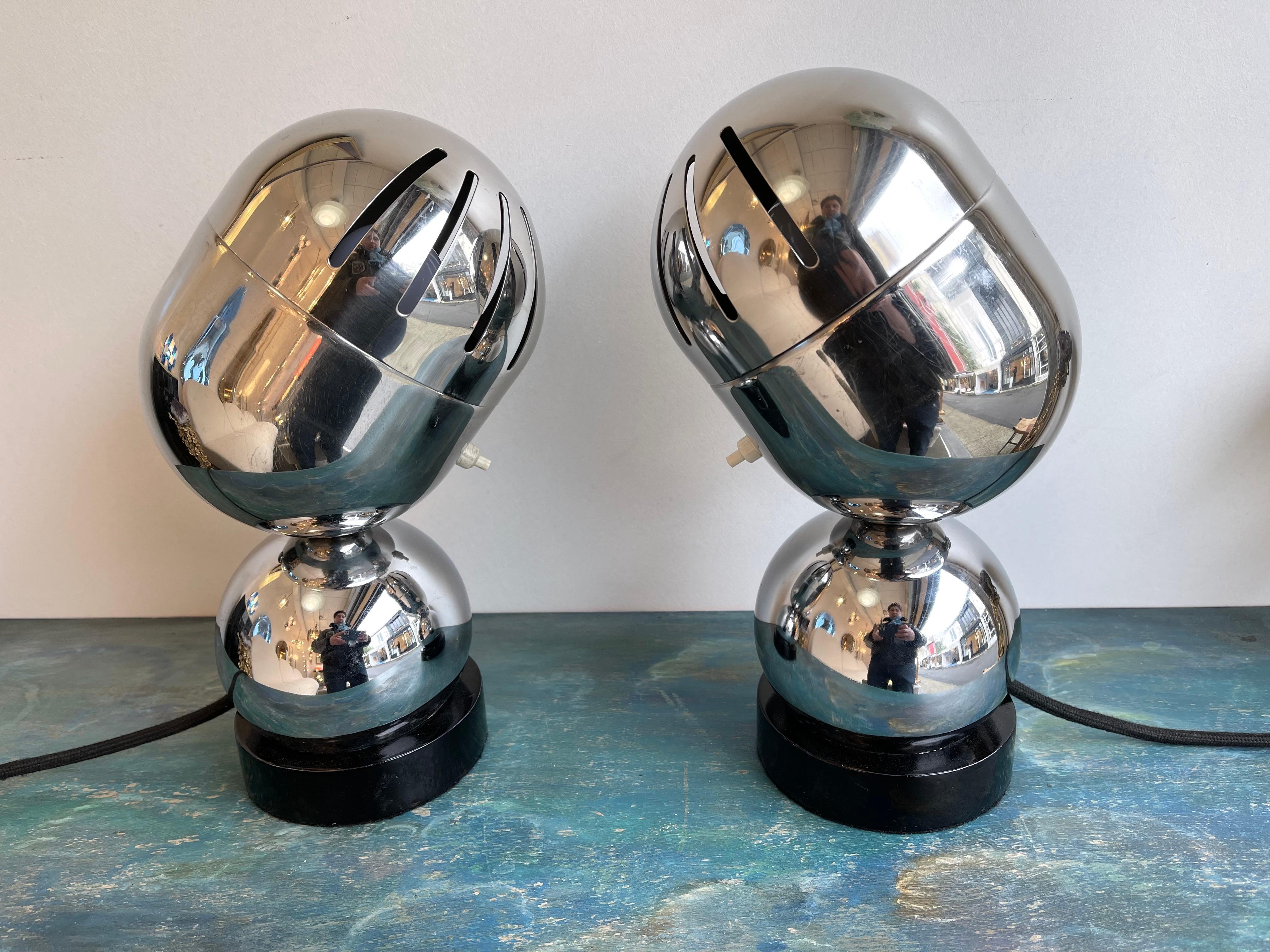 Pair of Space Age Metal Chrome Lamps by Reggiani, Italy, 1970s For Sale 2
