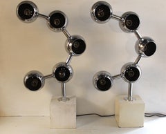 Pair of Space Age 'Molecule' Chrome Lamps attr Robert Sonneman
