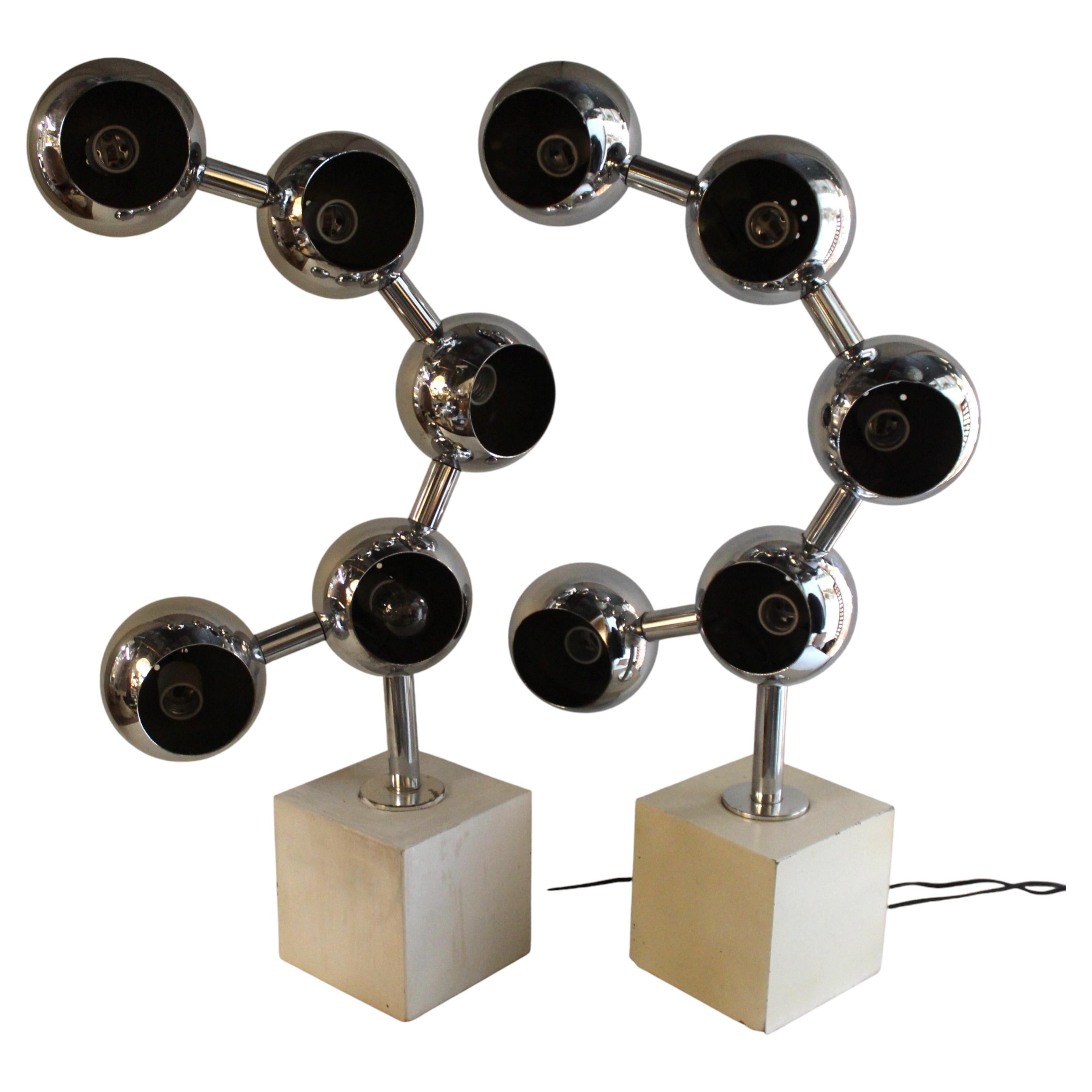 Pair of Space Age 'Molecule' Chrome Lamps attr Robert Sonneman For Sale