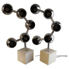 Pair of Space Age 'Molecule' Chrome Lamps attr Robert Sonneman