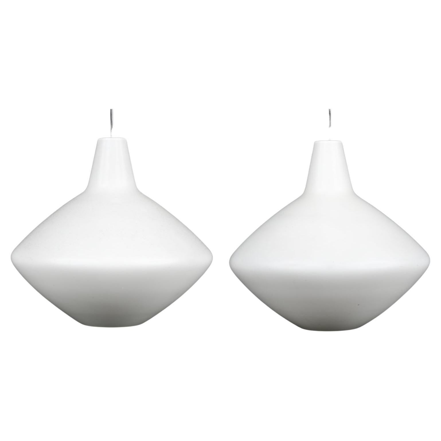 Pair of Space Age Opaline Glass Pendants by Lisa Johansson-Pape for ASEA Sweden For Sale