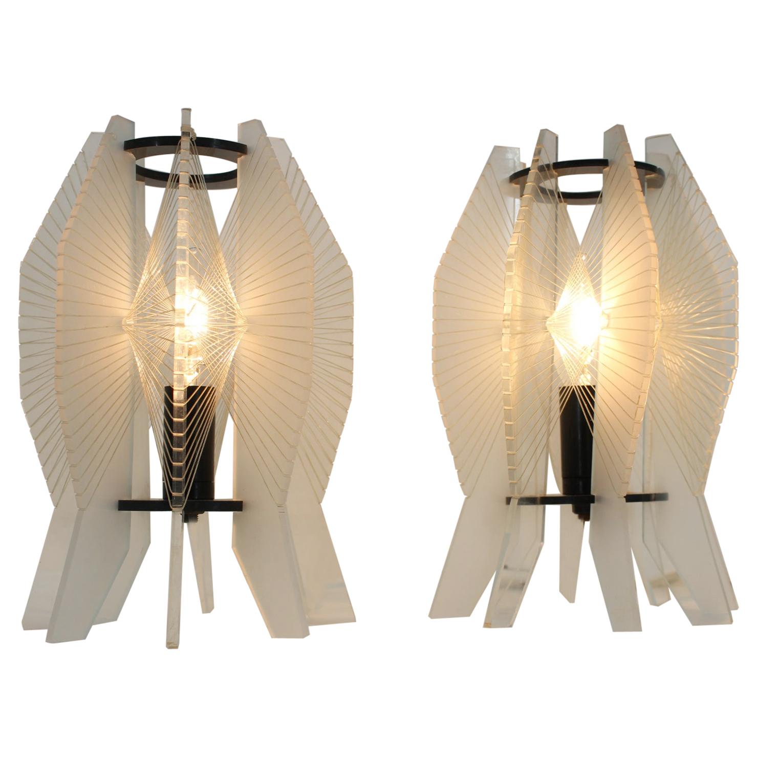 Pair of space age plexiglass table lamps, 1970s For Sale