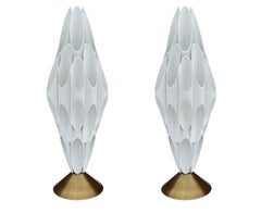 Pair of Space Age Post Modern Table Lamps in Gold & White After Rougier