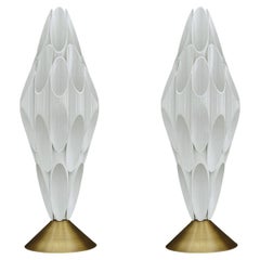 Pair of Space Age Post Modern Table Lamps in Gold & White After Rougier
