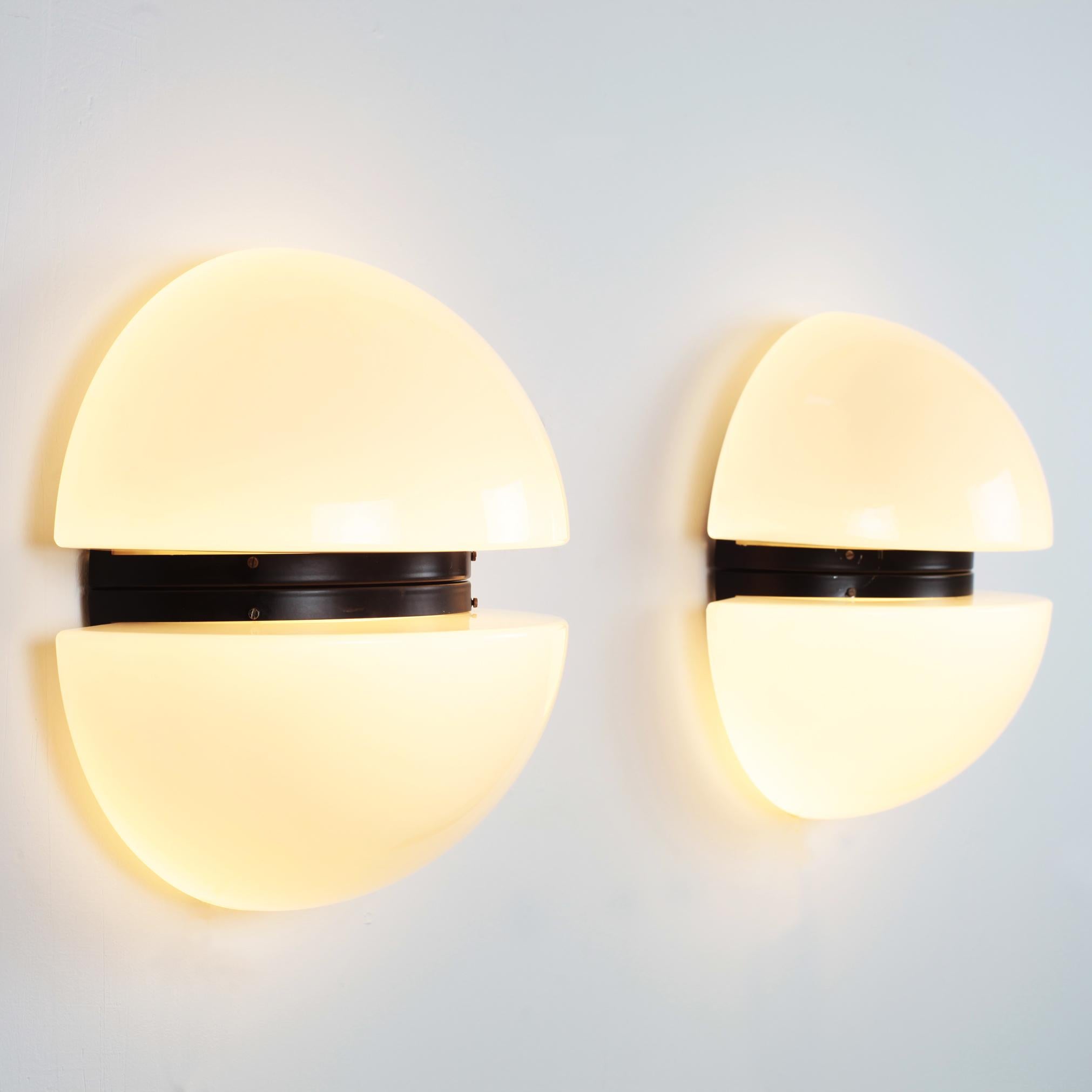 Dutch Pair of Space Age RAAK Black Metal and Opaline Glass Wall Light Netherlands 1970