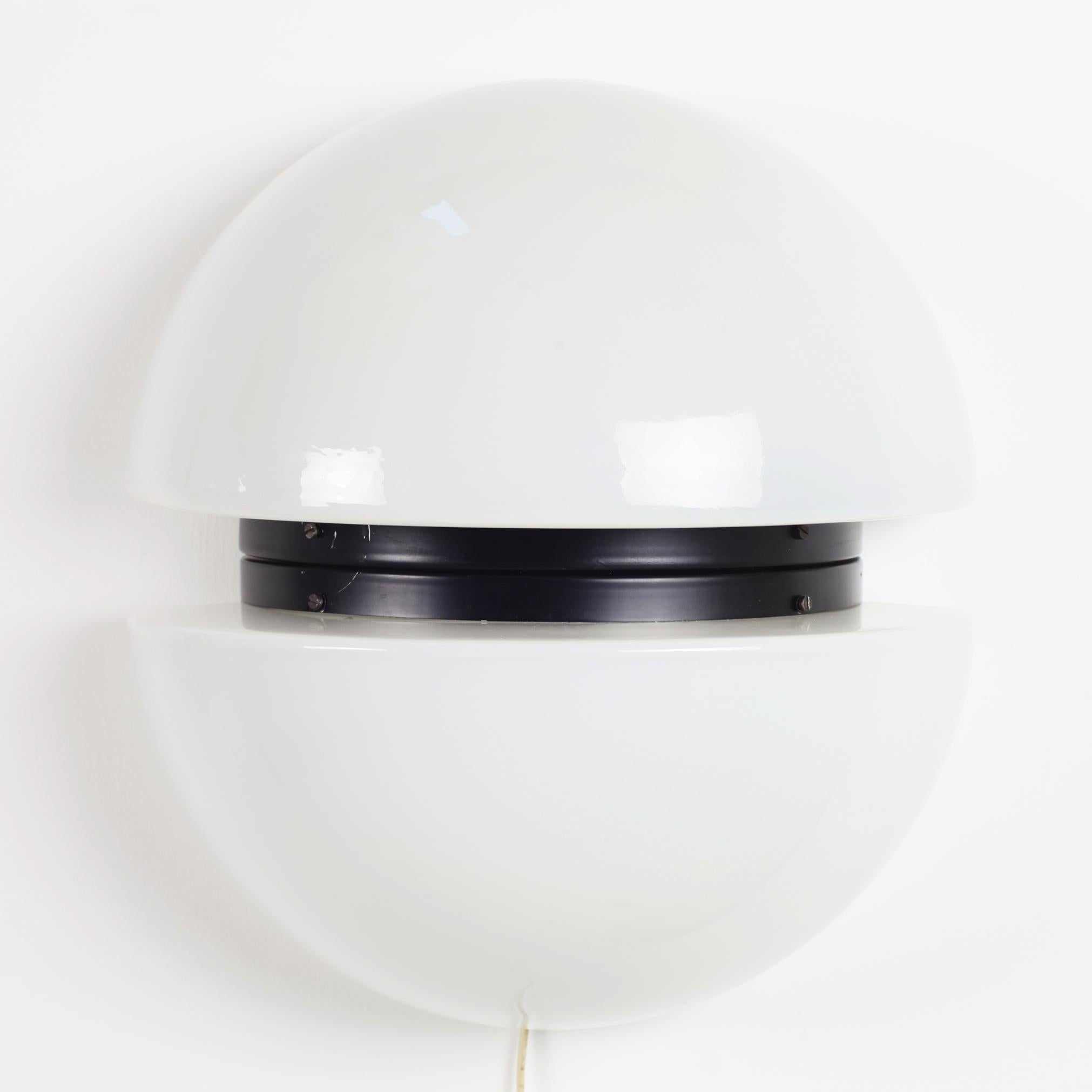 Late 20th Century Pair of Space Age RAAK Black Metal and Opaline Glass Wall Light Netherlands 1970