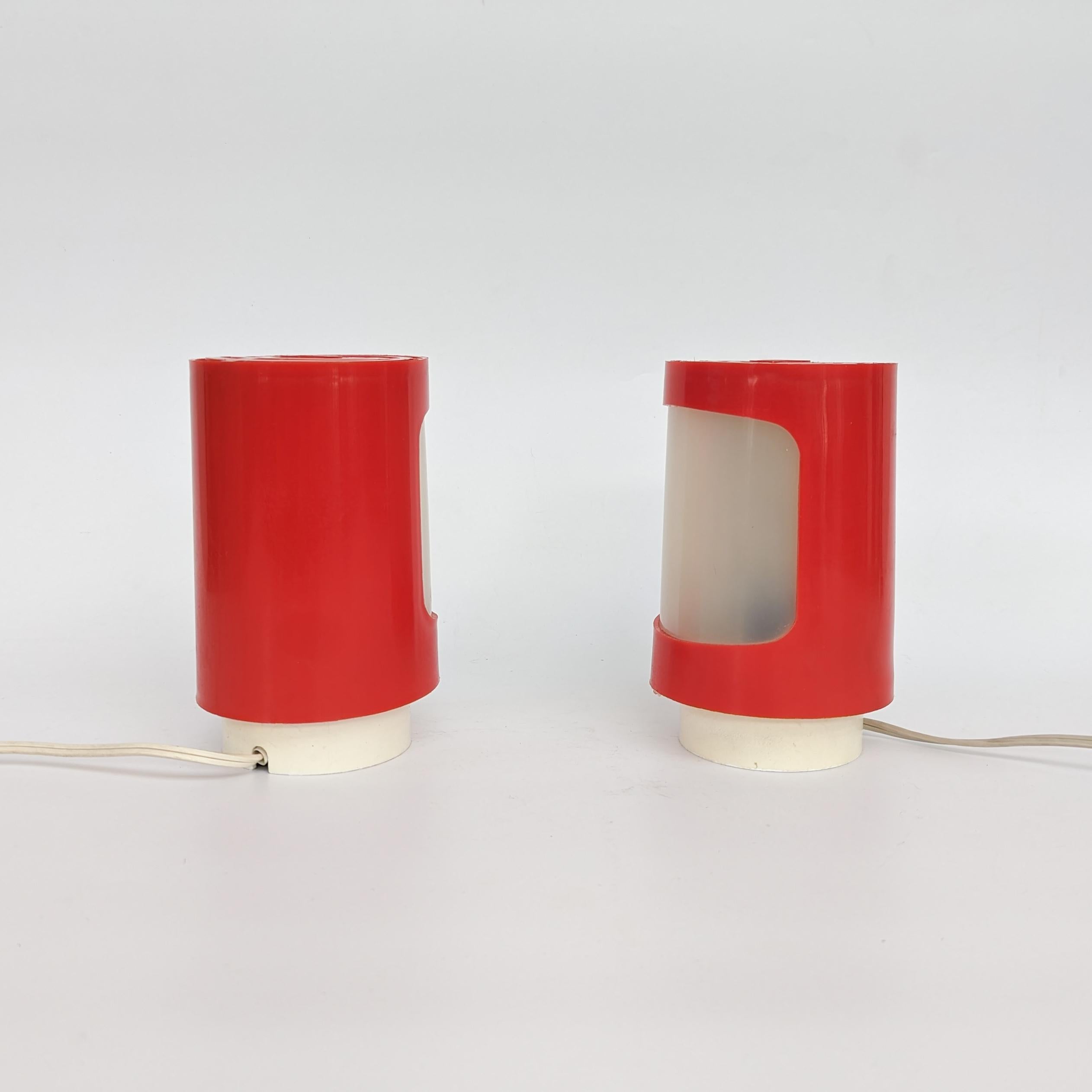 Czech Pair of space age red plastic table lamps by Elektrosvit, 1960s