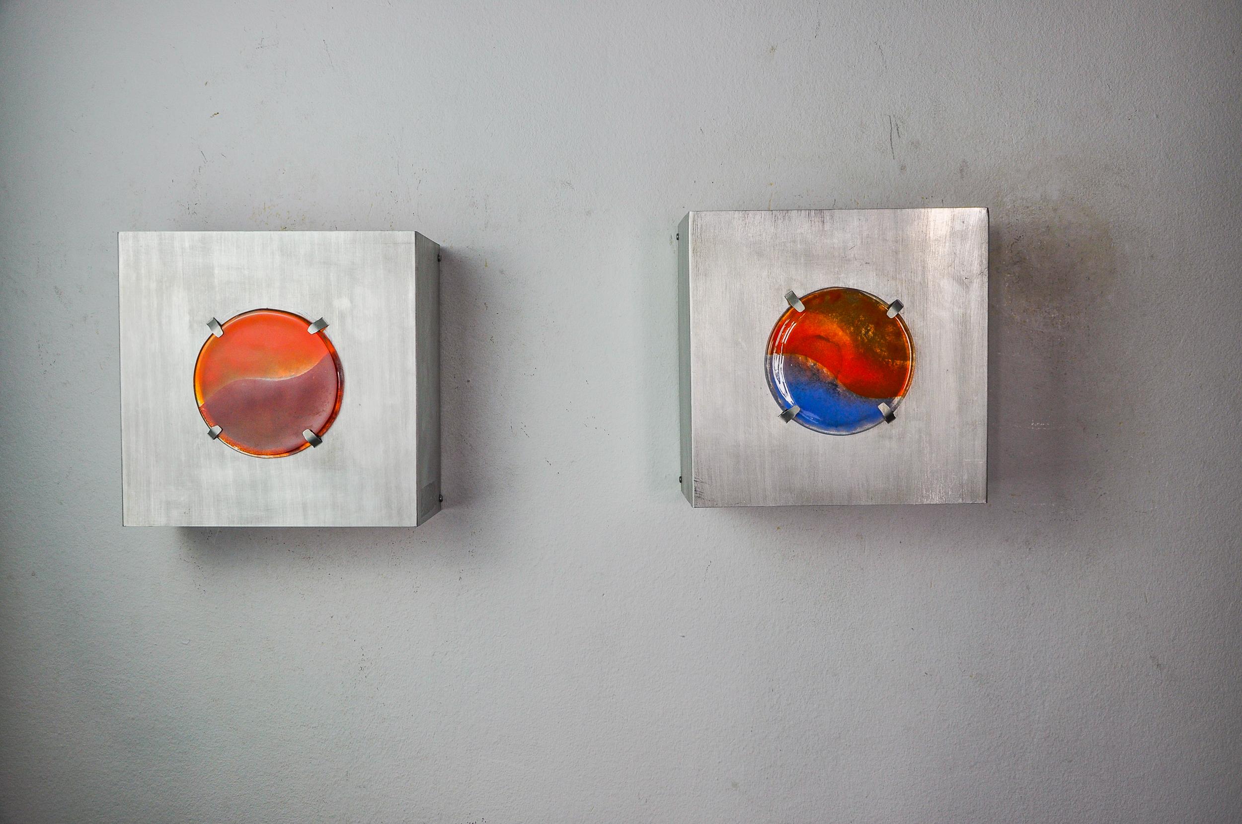 Late 20th Century Pair of space-age sconces, fusing glass, Germany, 1970 For Sale