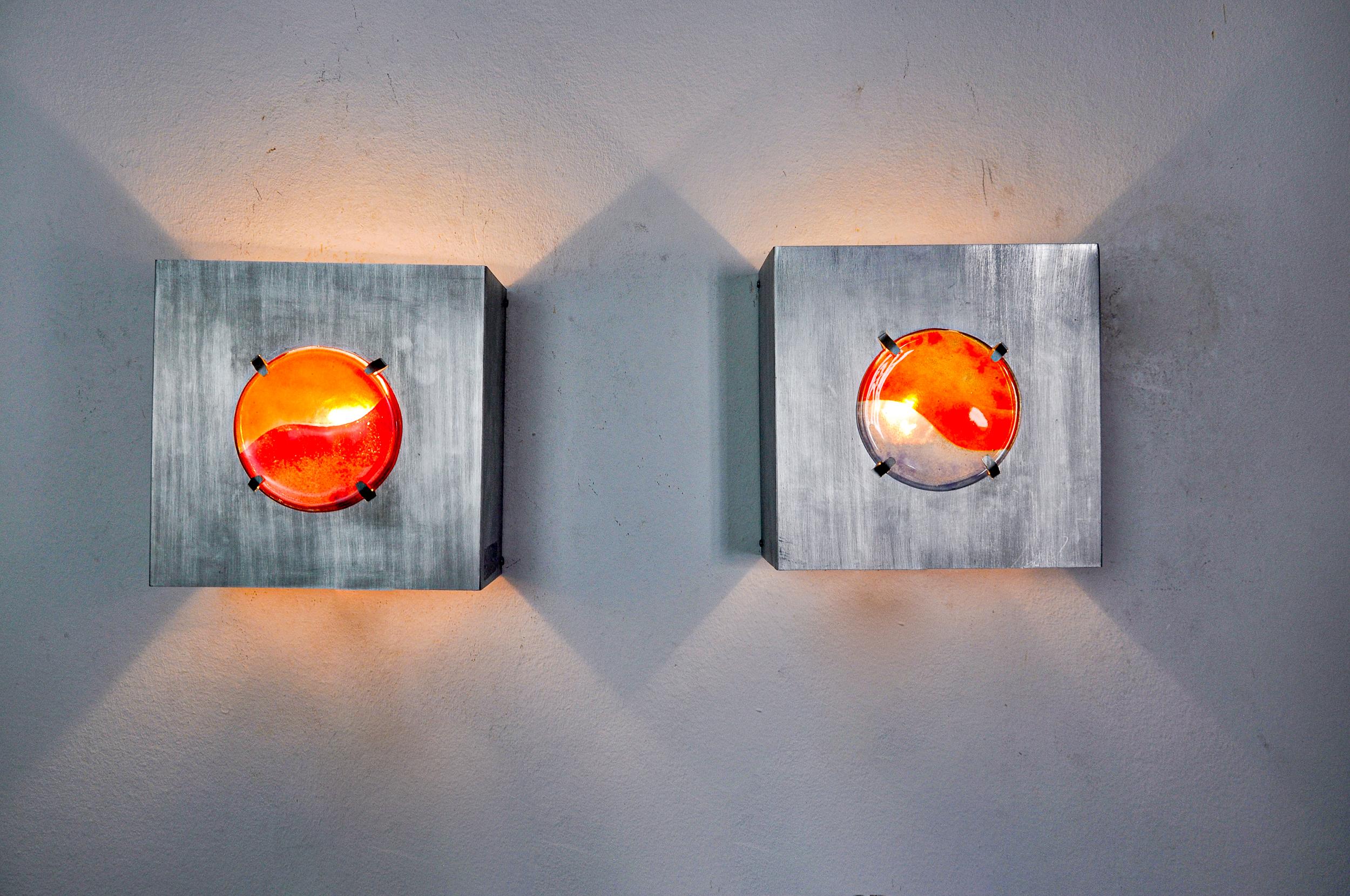 Crystal Pair of space-age sconces, fusing glass, Germany, 1970 For Sale