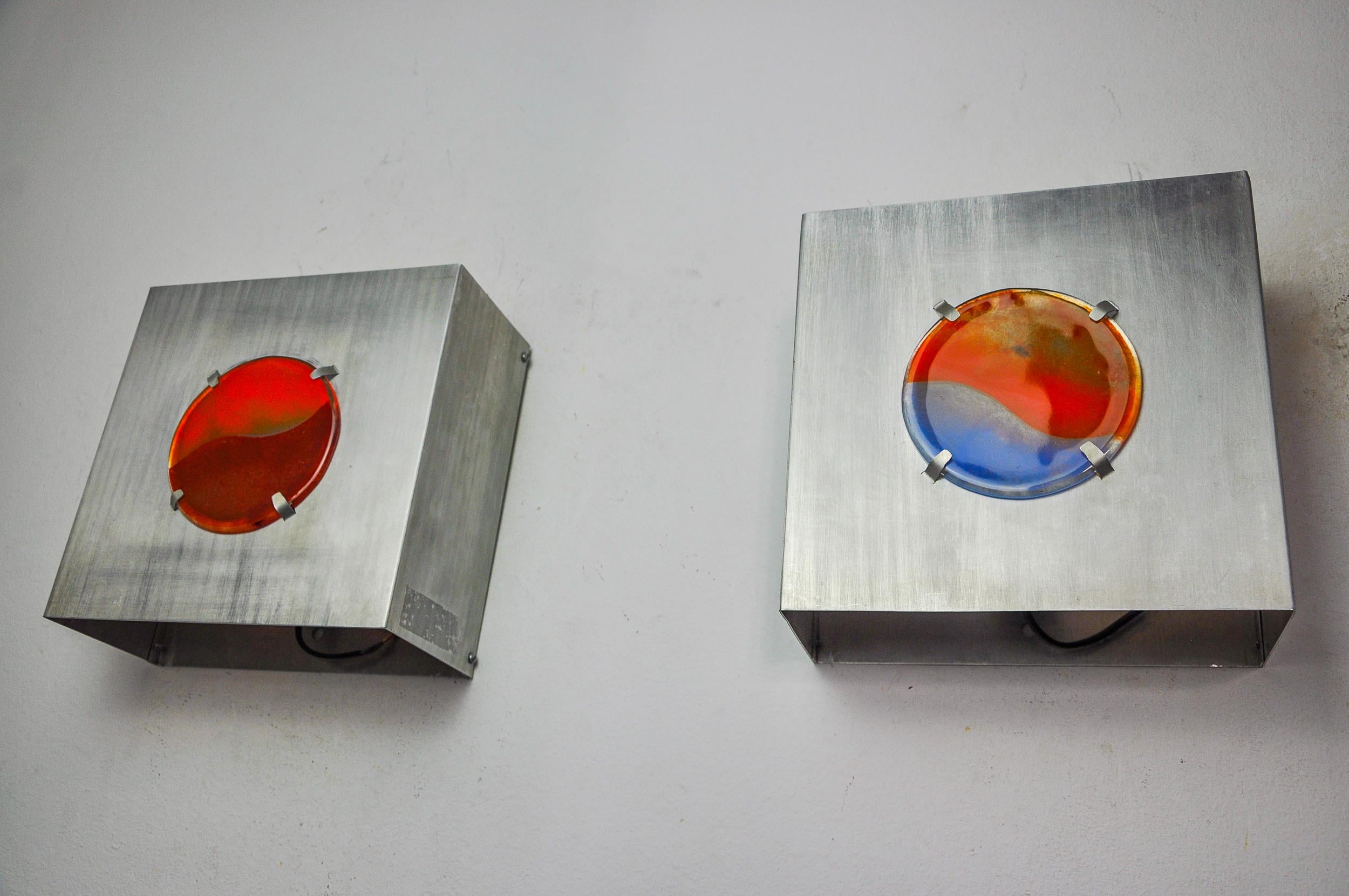 Pair of space-age sconces, fusing glass, Germany, 1970 For Sale 1