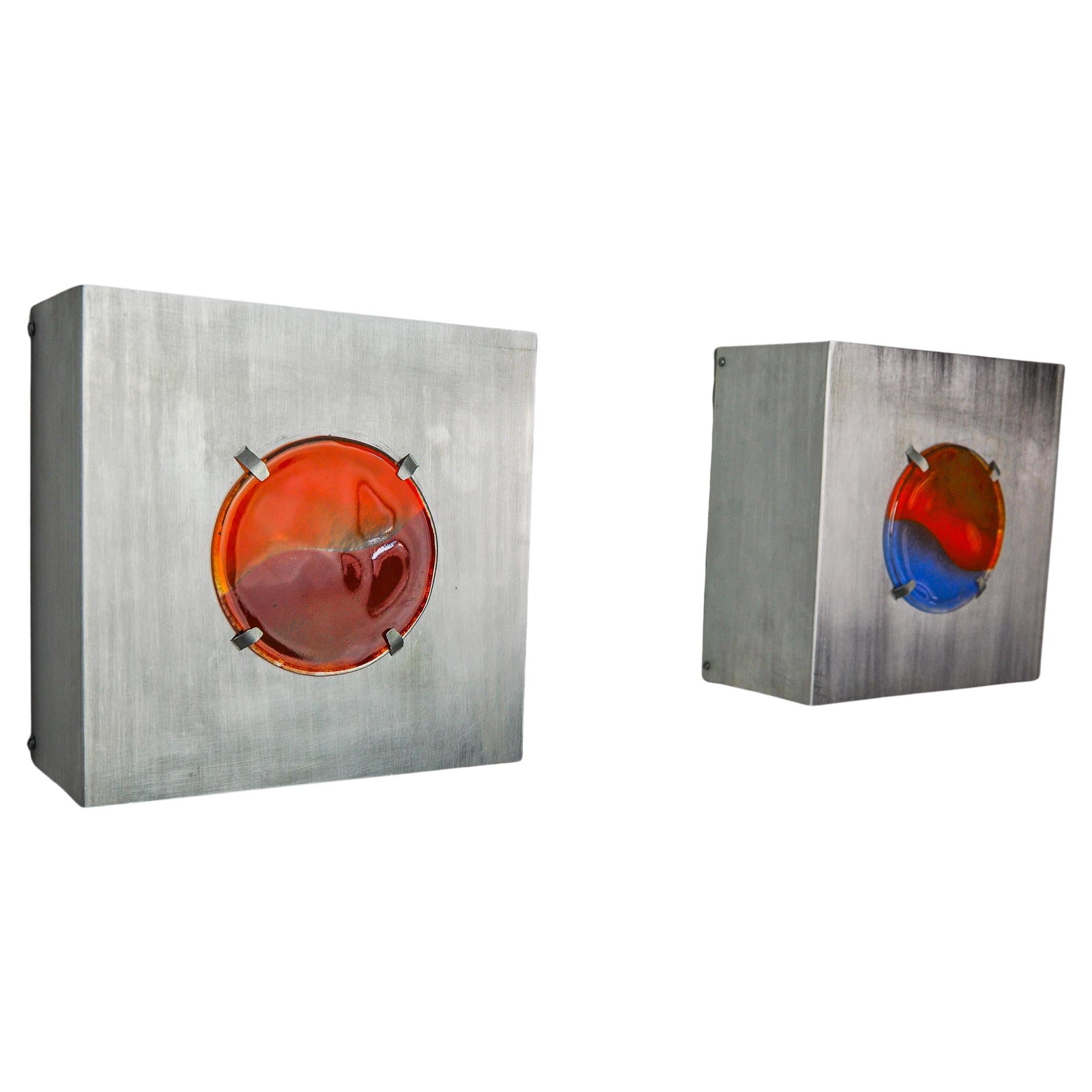 Pair of space-age sconces, fusing glass, Germany, 1970 For Sale