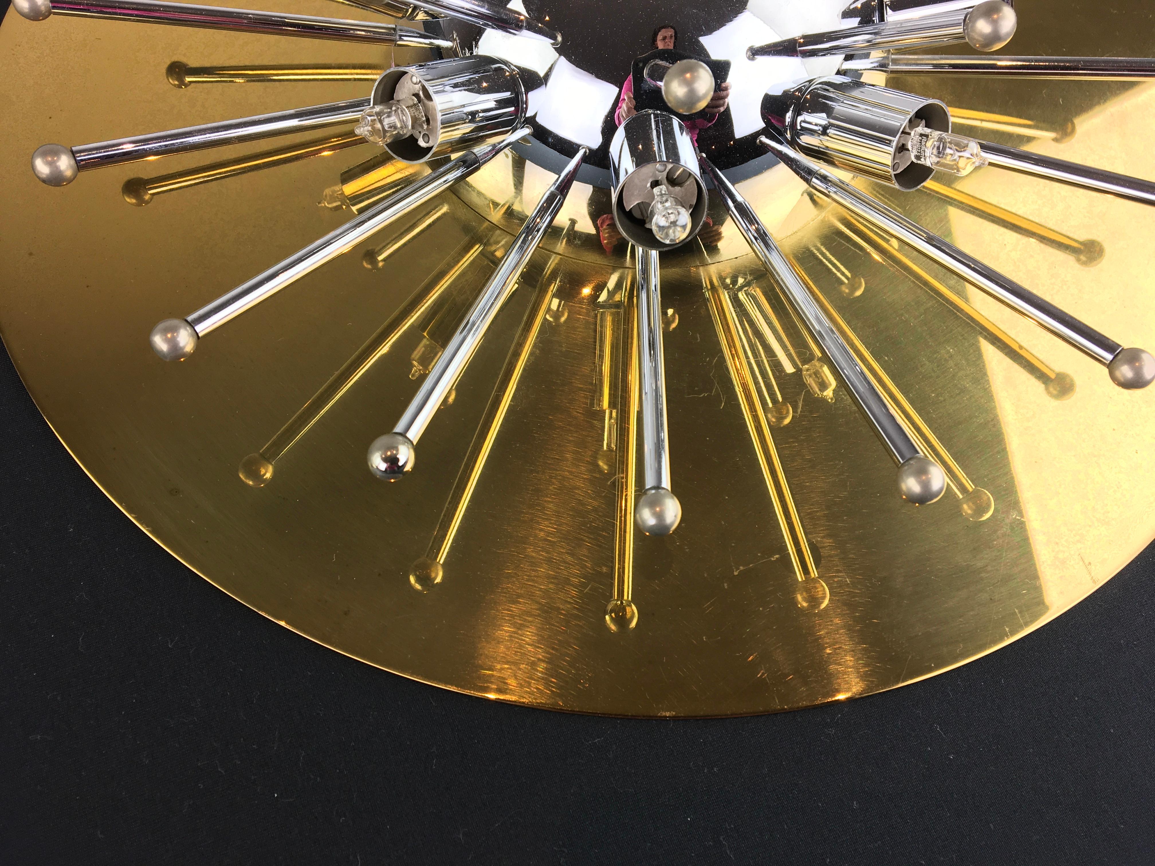 Pair of Space Age Sputnik Wall Lights or Flushmounts, Brass with Chrome, 1970s 9