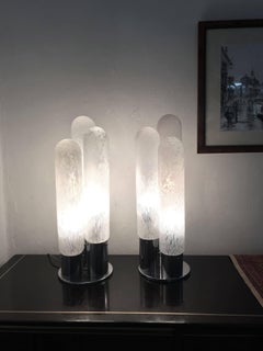 Pair of Space Age Table Lamps by Aldo Nason for Mazzega, Murano Glass