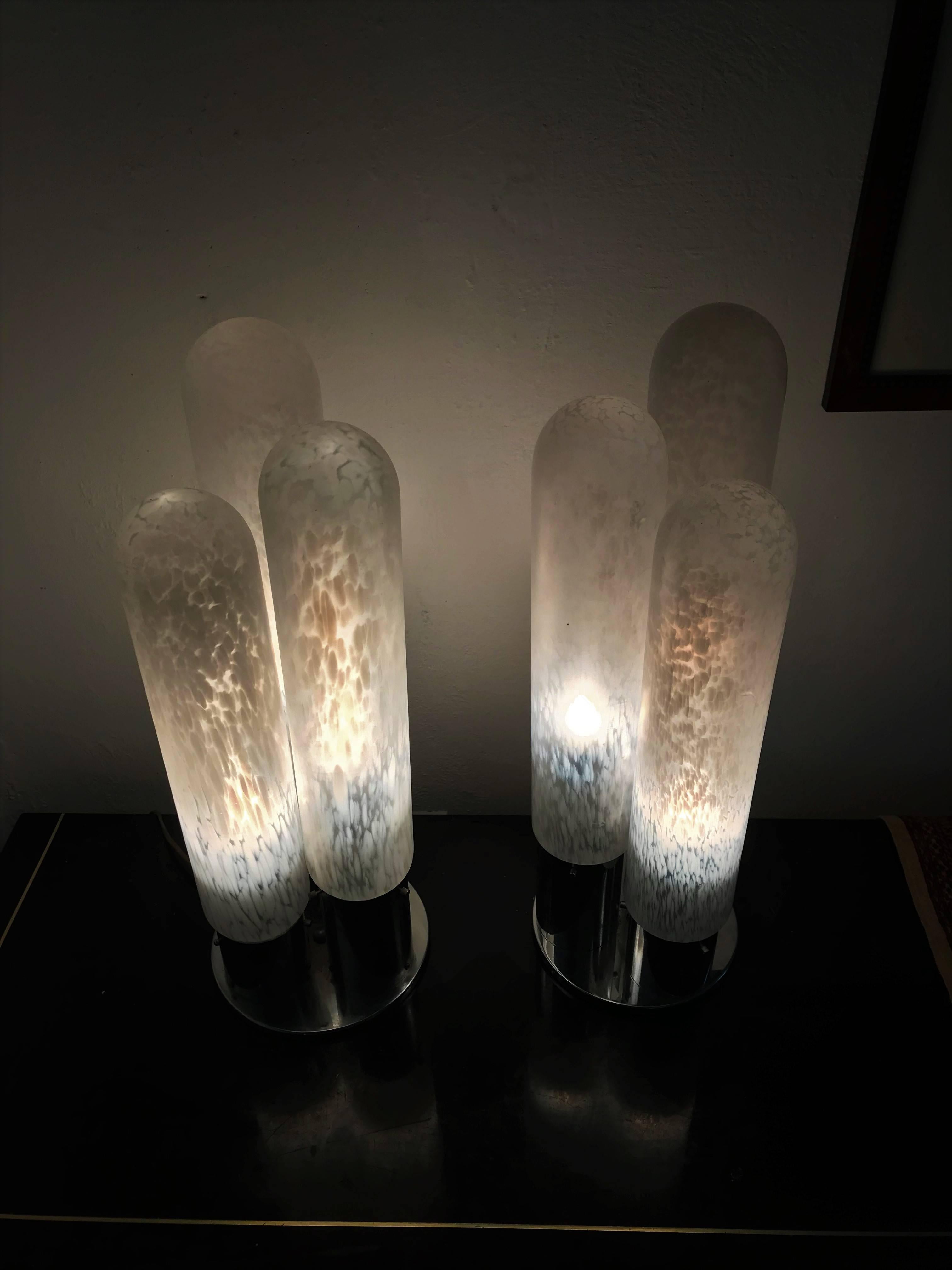 Italian Pair of Space Age Table Lamps by Aldo Nason for Mazzega, Murano Glass For Sale