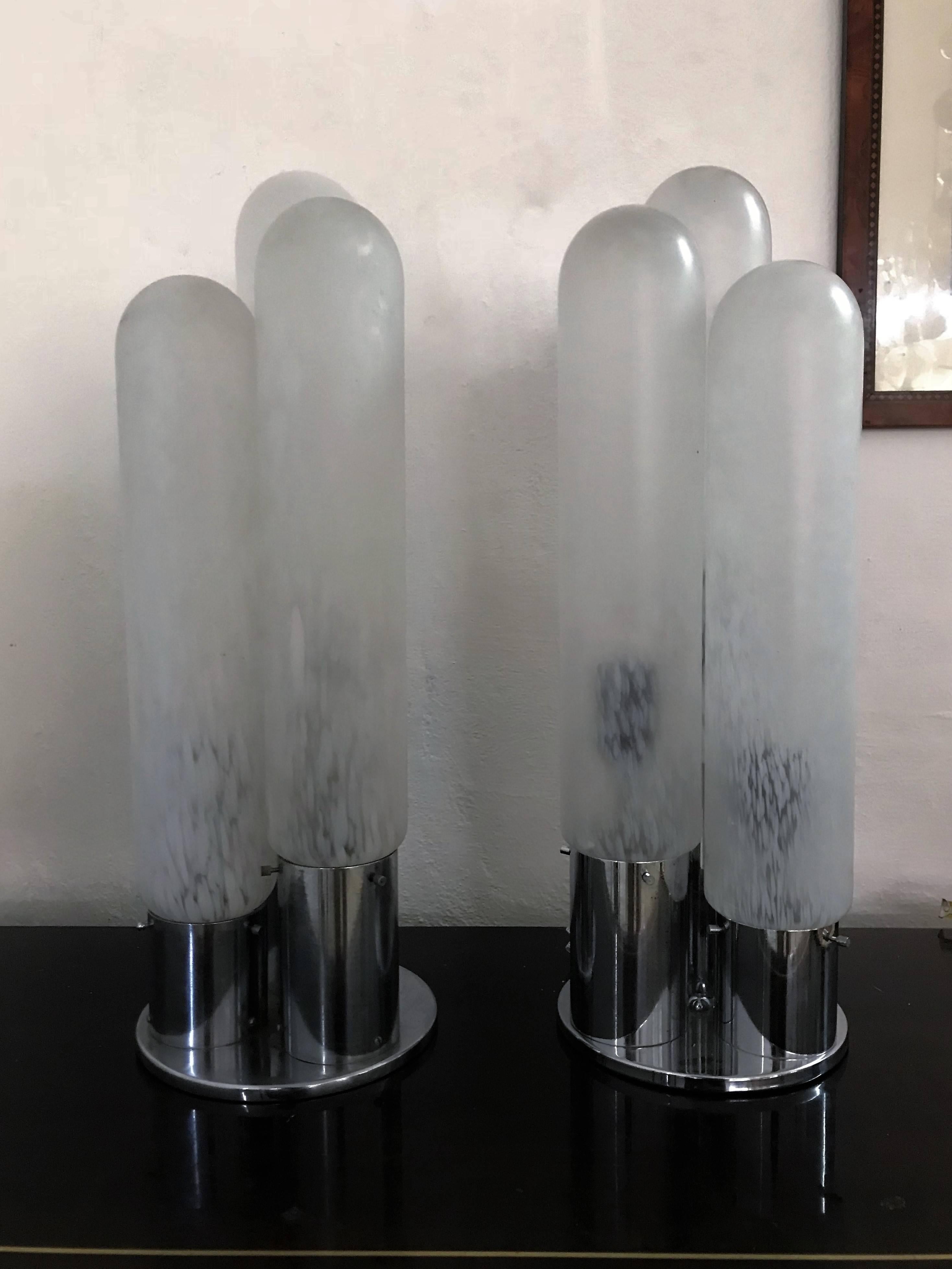 Hand-Crafted Pair of Space Age Table Lamps by Aldo Nason for Mazzega, Murano Glass For Sale