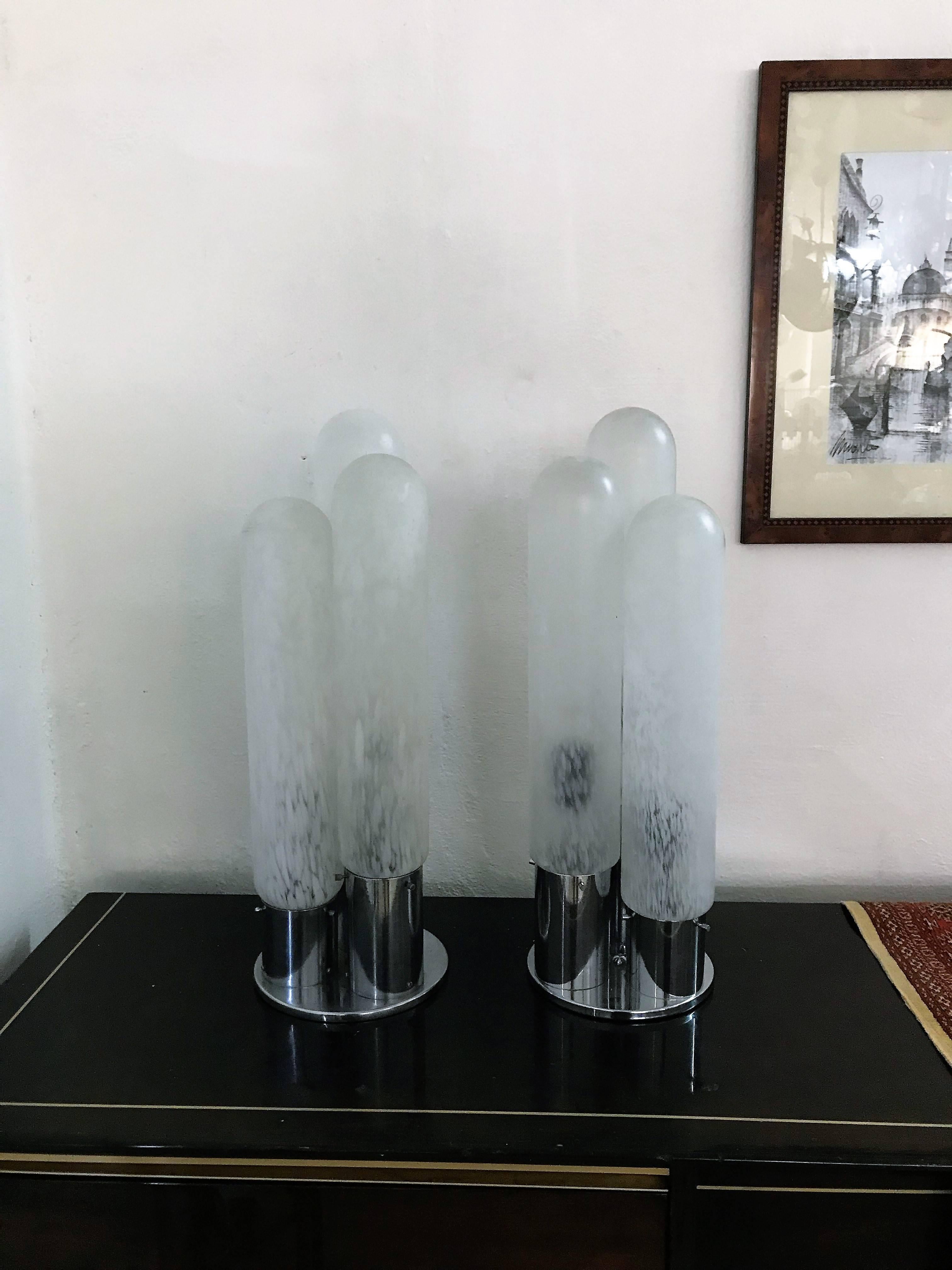 Fait main Paire de lampes de bureau de l'ère spatiale Aldo Nason pour Mazzega, verre de Murano en vente