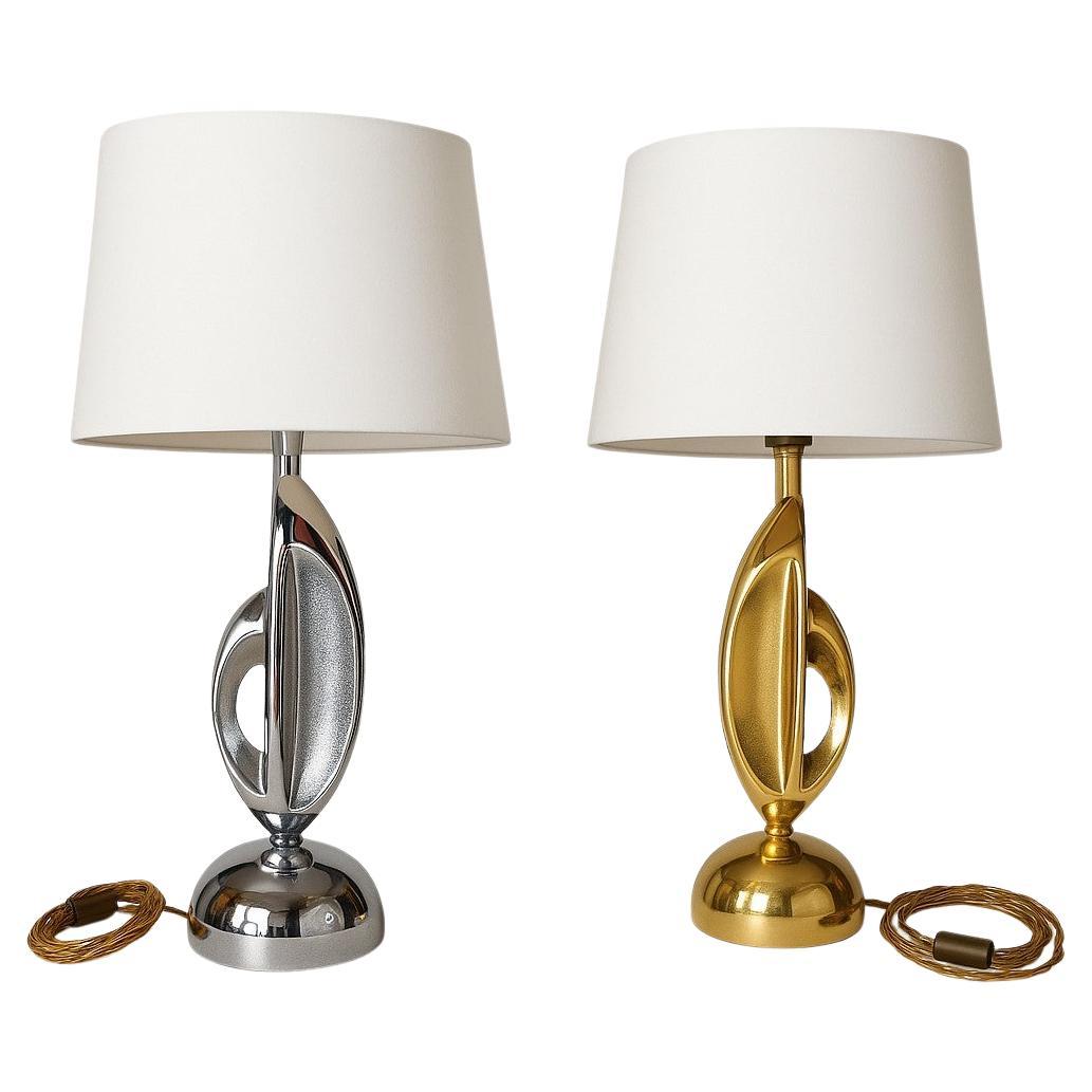 Pair of "Space Age" Table Lamps in Copper and Chrome Metal, 1970s. en vente