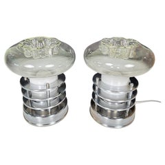 Paar Tischlampen aus Glas und Chrom aus dem Space Age im Stil von Toni Zuccheri