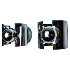 Pair of space age tubular wall lights, chromed metal, Italy, 1970