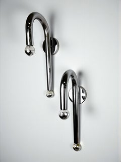 Pair of Space-Age Tubular Wall Lights, Chromed Metal, Italy, 1970s