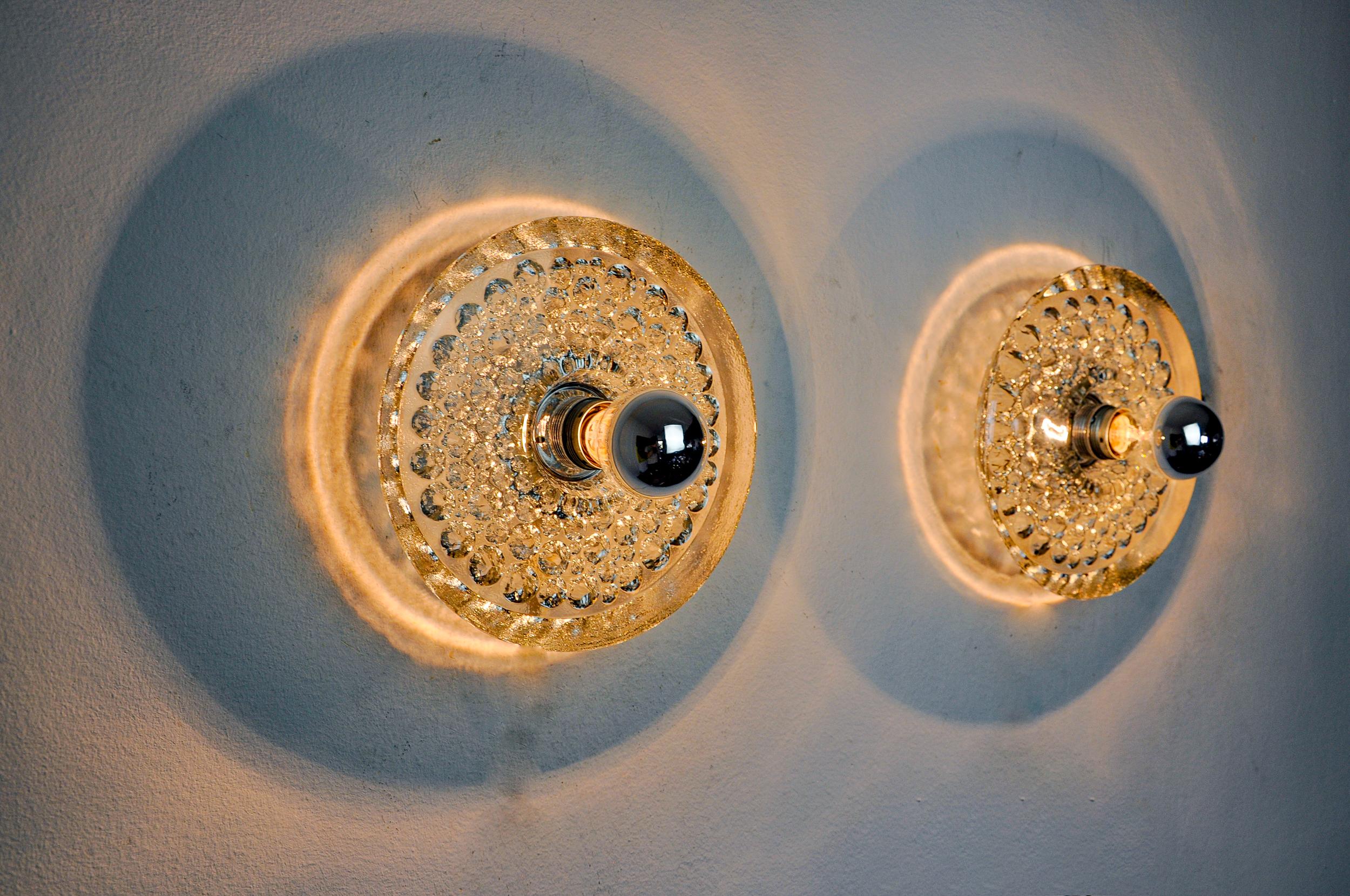 Late 20th Century Pair of Space-age wall lights by Peill & Putzler blown Murano glass Germany 1970 For Sale