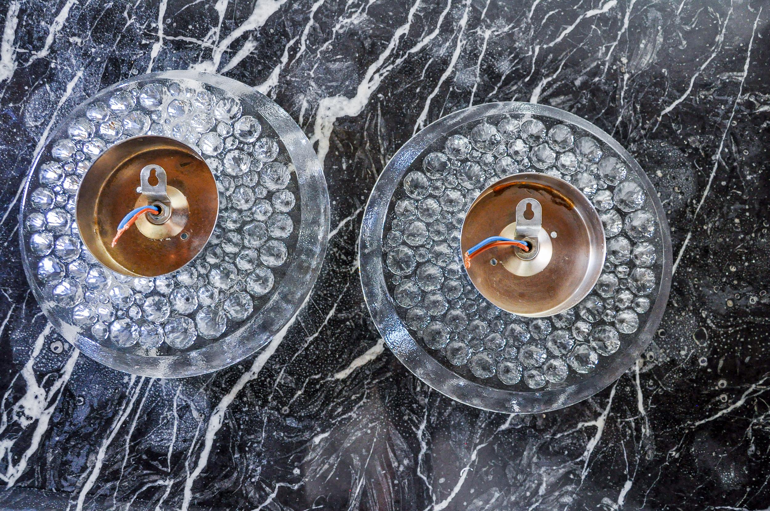 Pair of Space-age wall lights by Peill & Putzler blown Murano glass Germany 1970 For Sale 1
