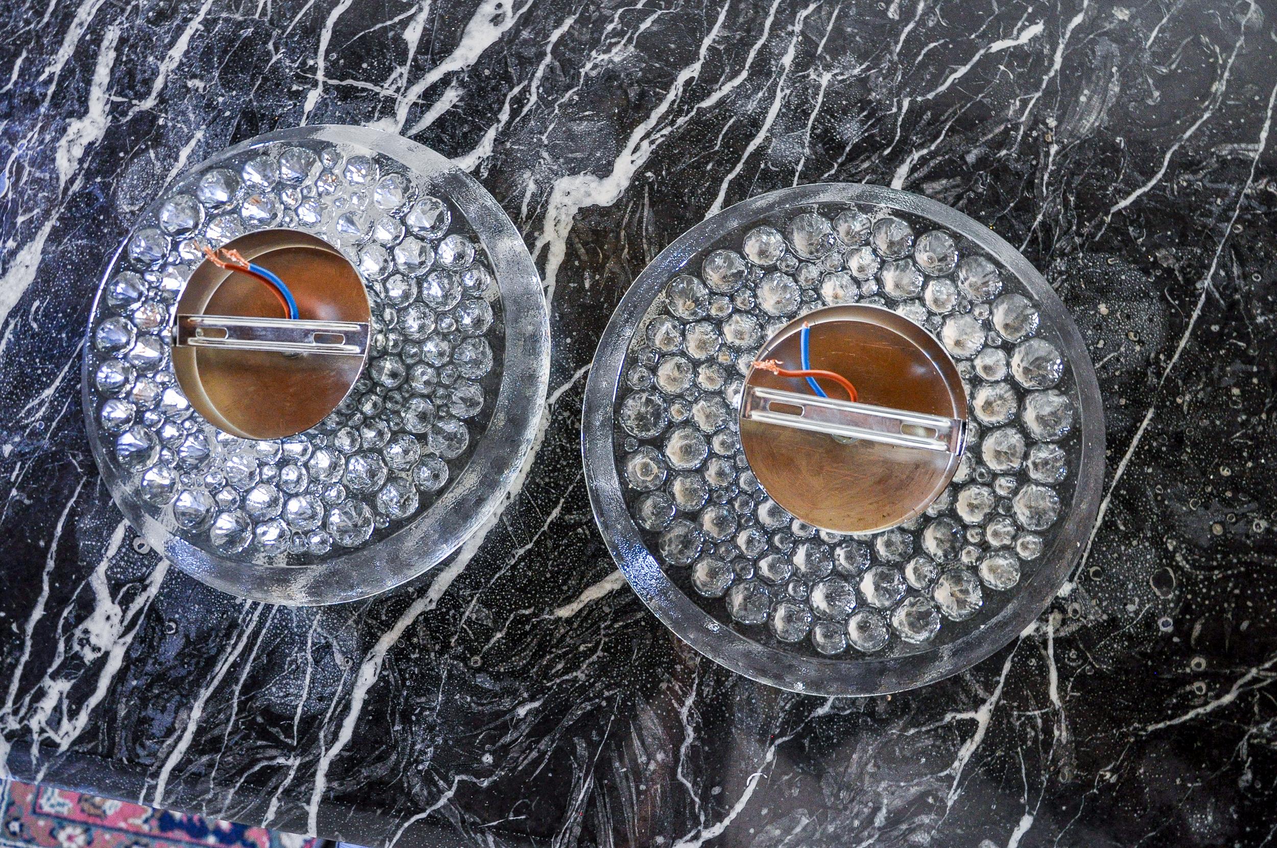 Pair of Space-age wall lights by Peill & Putzler blown Murano glass Germany 1970 For Sale 2