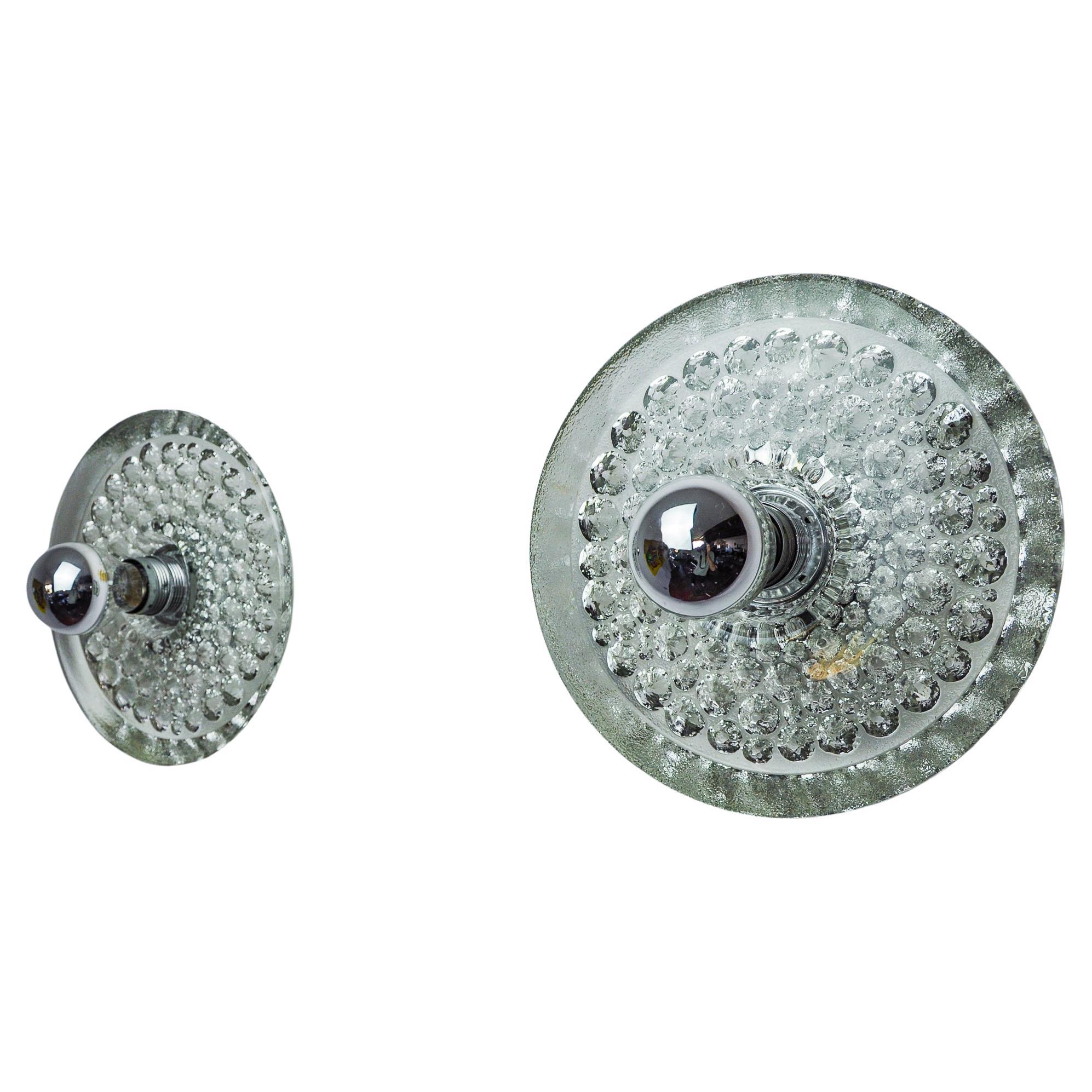 Pair of Space-age wall lights by Peill & Putzler blown Murano glass Germany 1970 For Sale