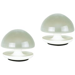 Vintage Pair of Space Age White Metal and Sandblasted Glass "VBO" Table Lamps by Sirrah