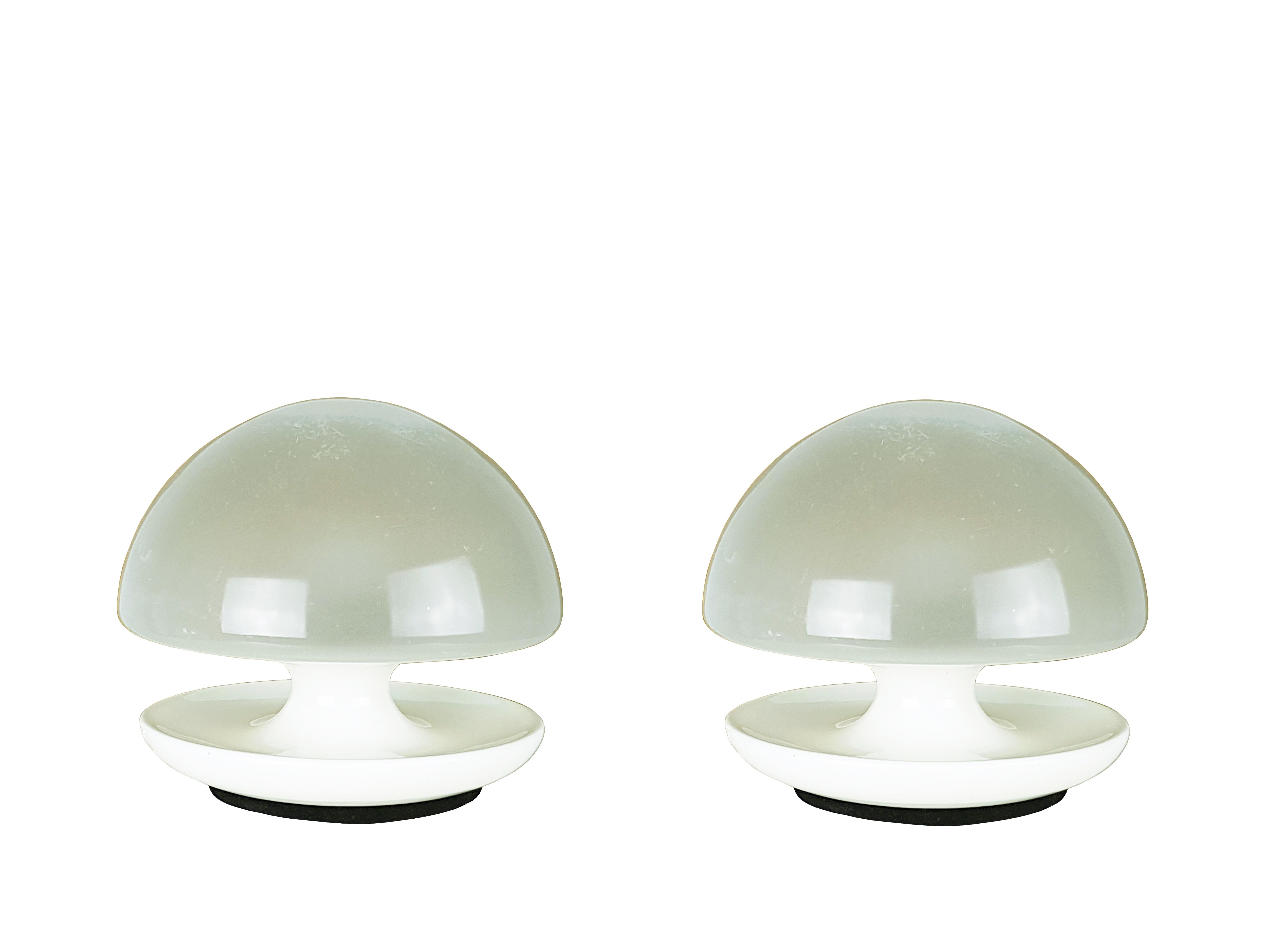 Late 20th Century Pair of Space Age White Metal and Sandblasted Glass 