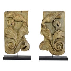 Pair of Spanish 17th Century Carved Oak Baroque Panels